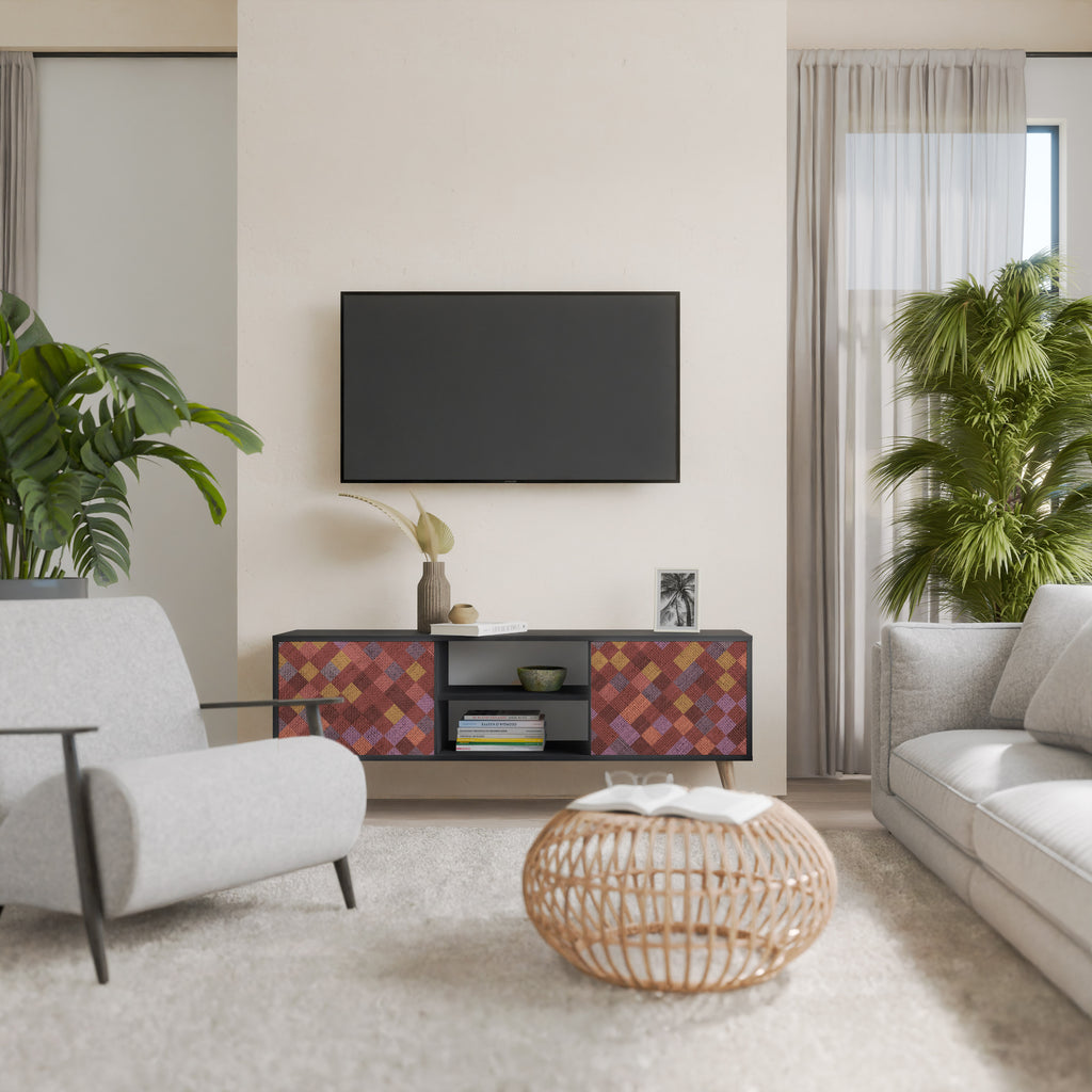 Mueble de TV de 2 puertas PAINTED SQUARES en acabado negro