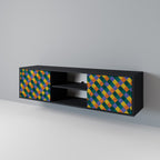 PAINTED SQUARES MIX 2-Door TV Stand in Black Finish