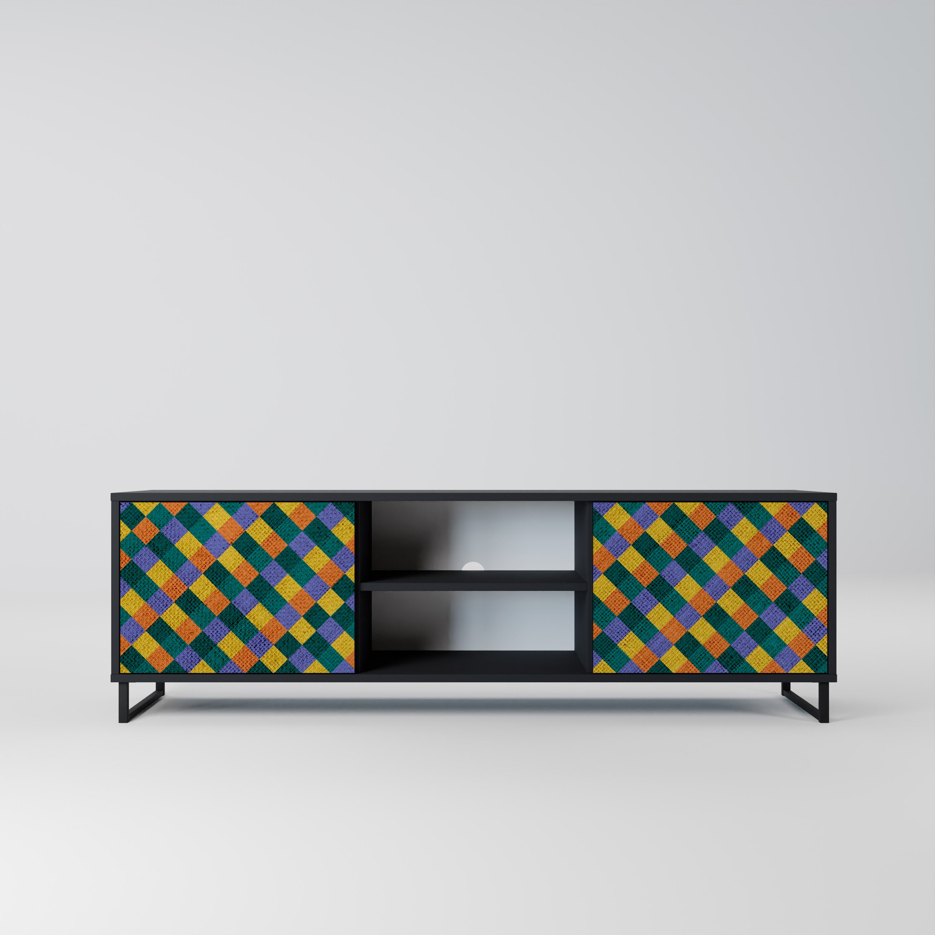 Mueble de TV de 2 puertas con acabado negro PAINTED SQUARES MIX