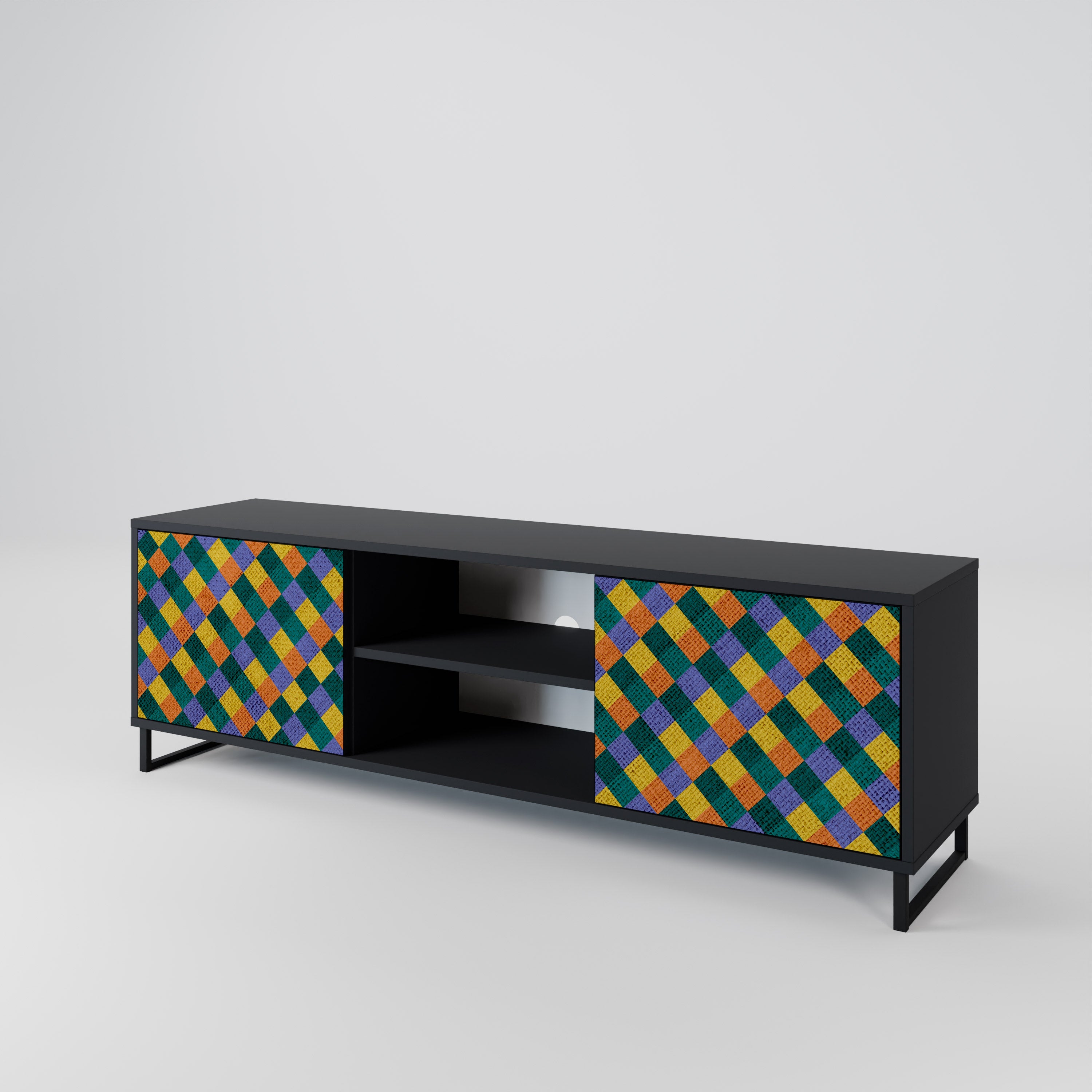 Mueble de TV de 2 puertas con acabado negro PAINTED SQUARES MIX