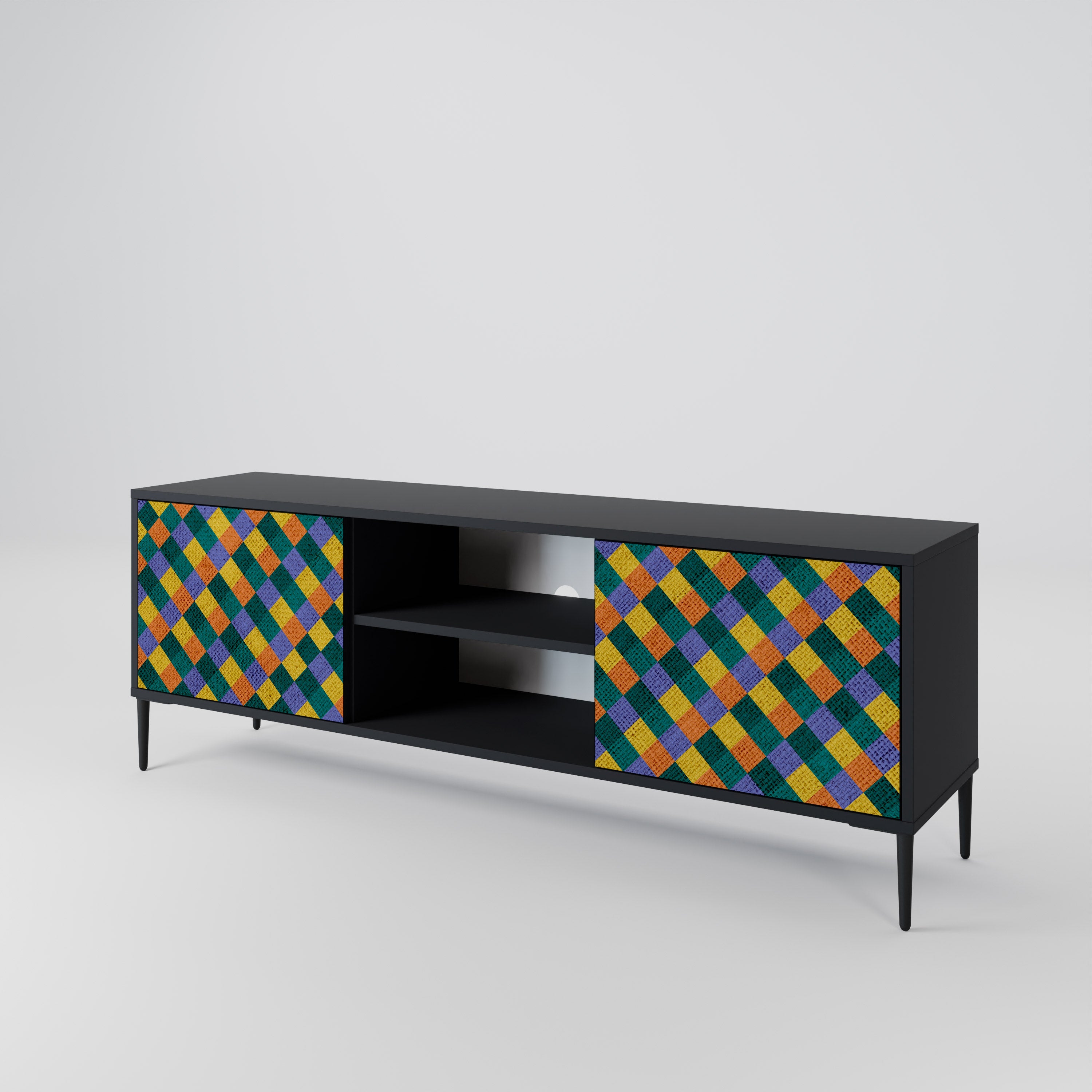 Mueble de TV de 2 puertas con acabado negro PAINTED SQUARES MIX