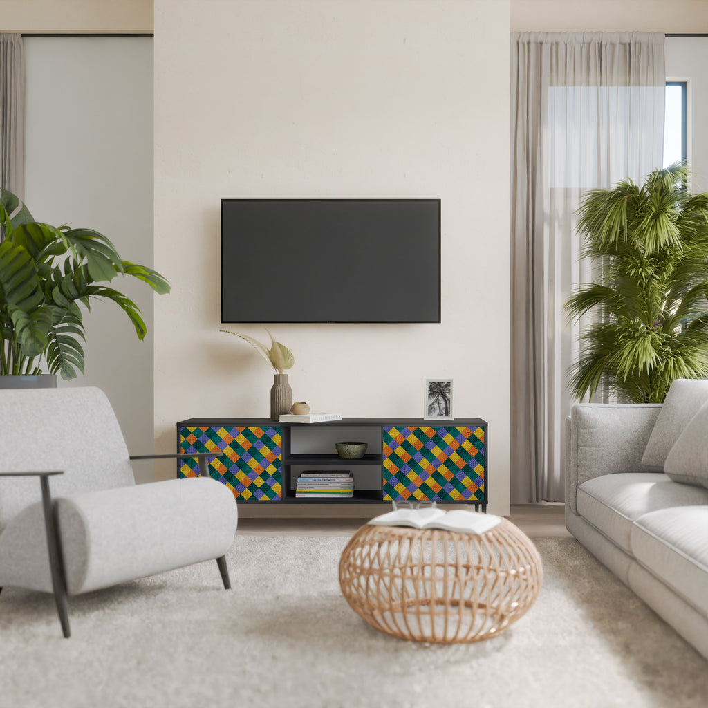 Mueble de TV de 2 puertas con acabado negro PAINTED SQUARES MIX