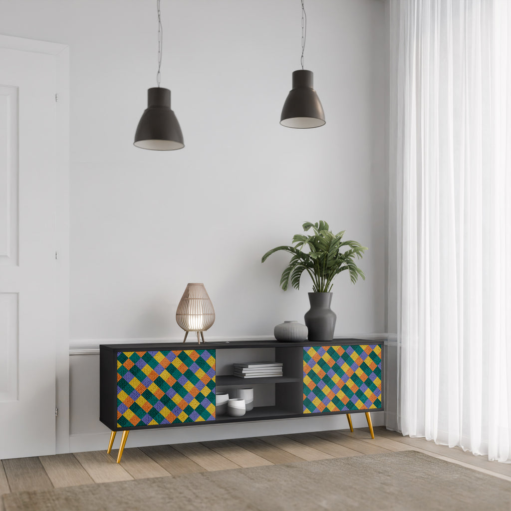 Mueble de TV de 2 puertas con acabado negro PAINTED SQUARES MIX