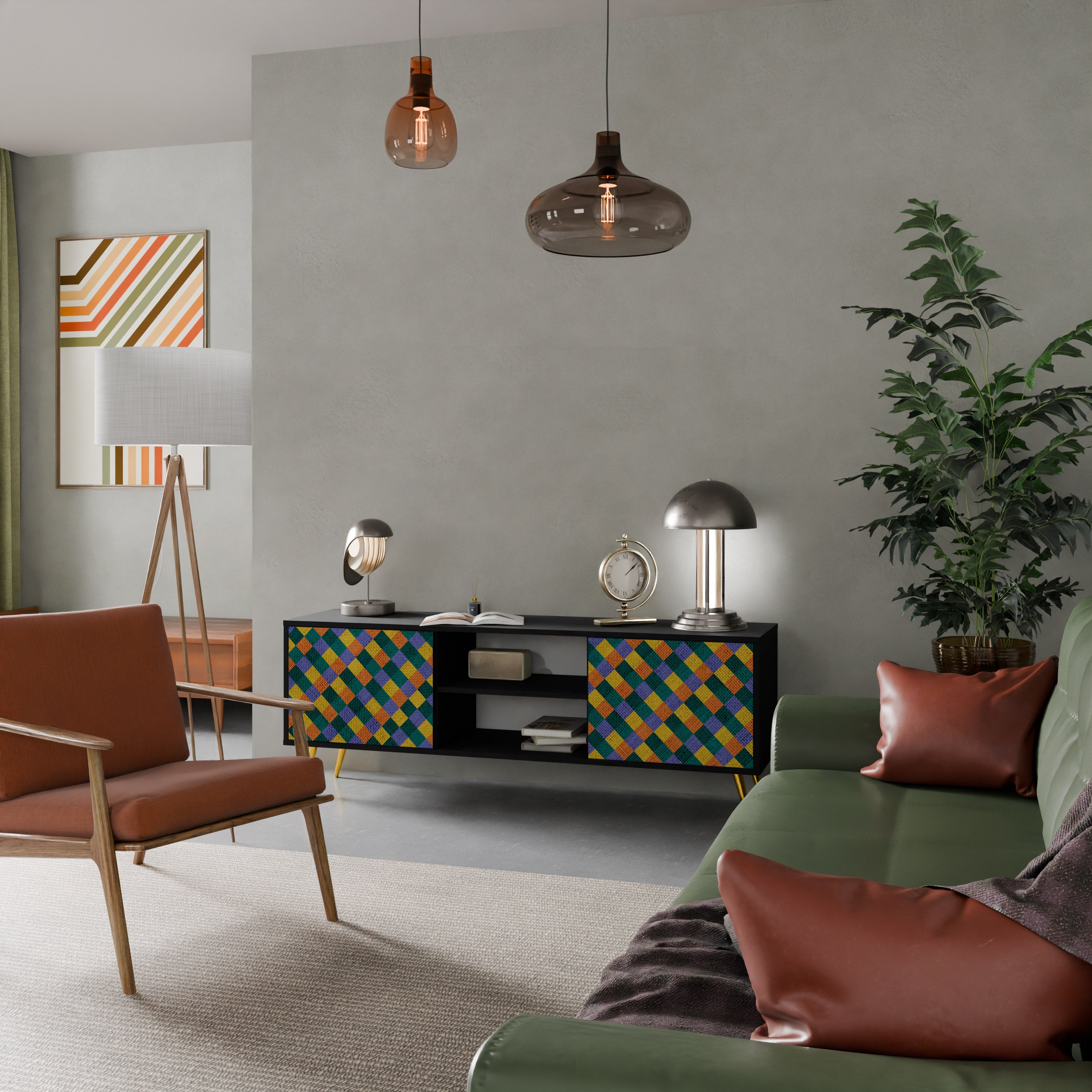 Mueble de TV de 2 puertas con acabado negro PAINTED SQUARES MIX