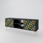 PAINTED SQUARES MIX 2-Door TV Stand in Black Finish