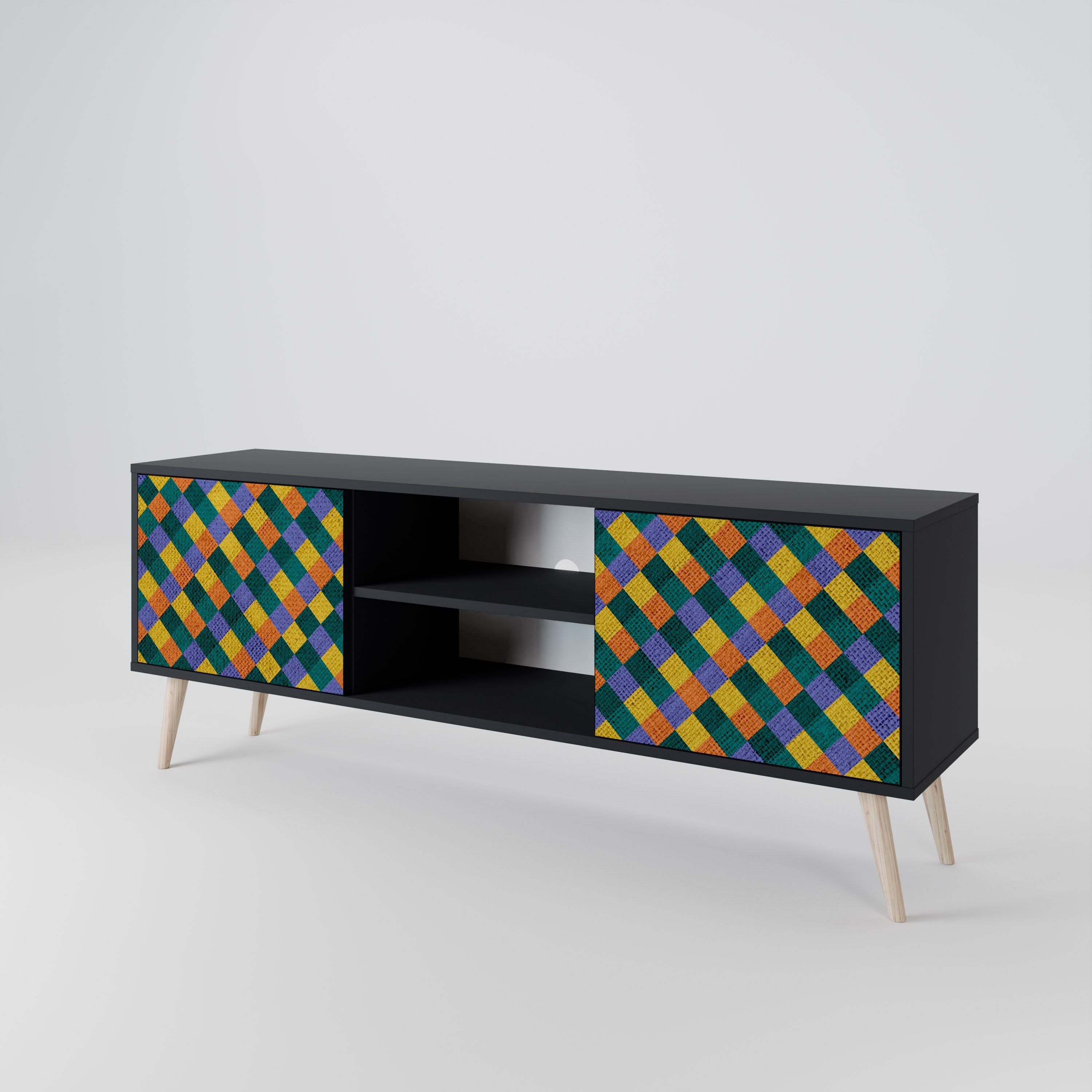Mueble de TV de 2 puertas con acabado negro PAINTED SQUARES MIX