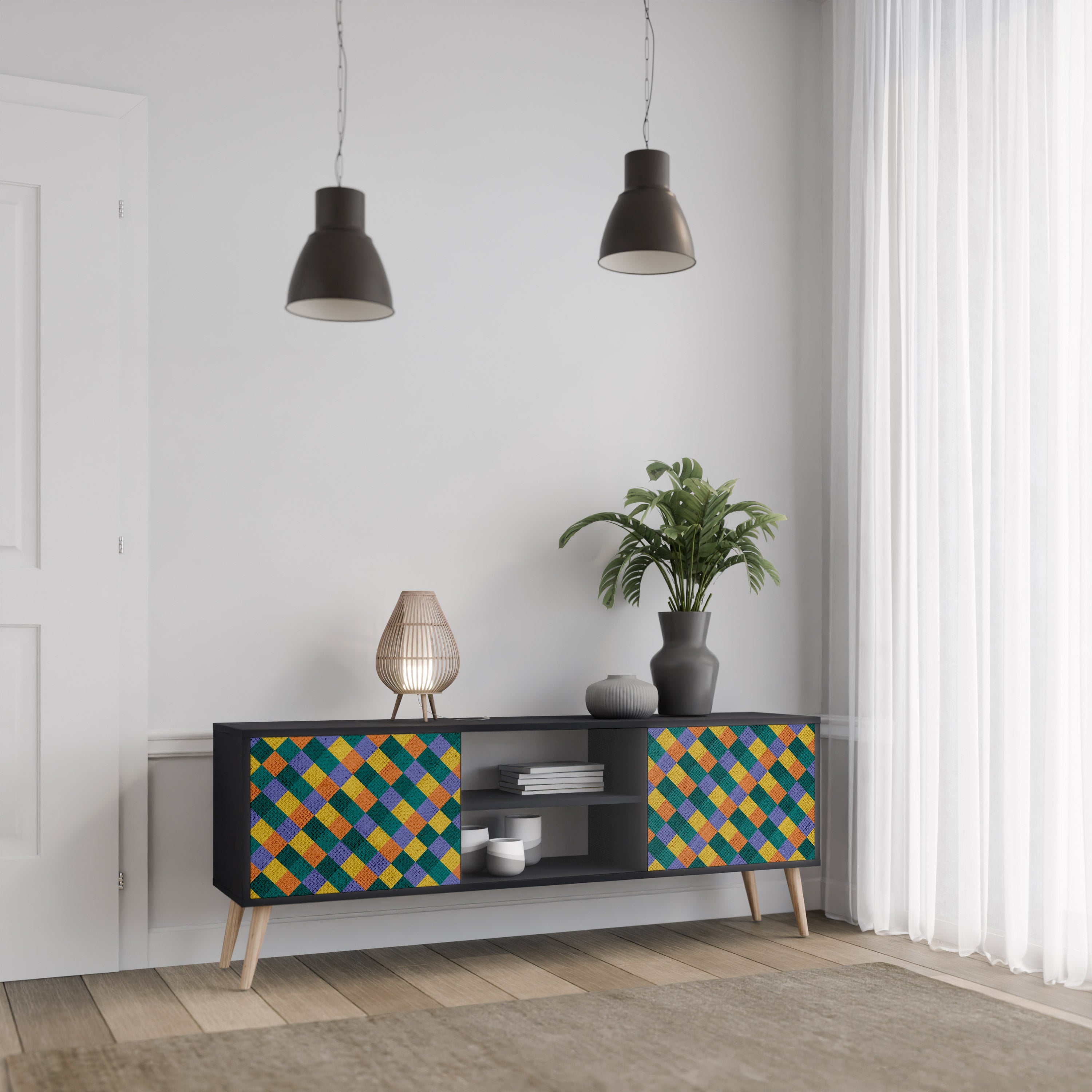 Mueble de TV de 2 puertas con acabado negro PAINTED SQUARES MIX