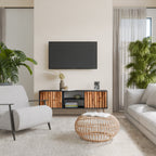 NATURAL WOOD 2-Door TV Stand in Black Finish