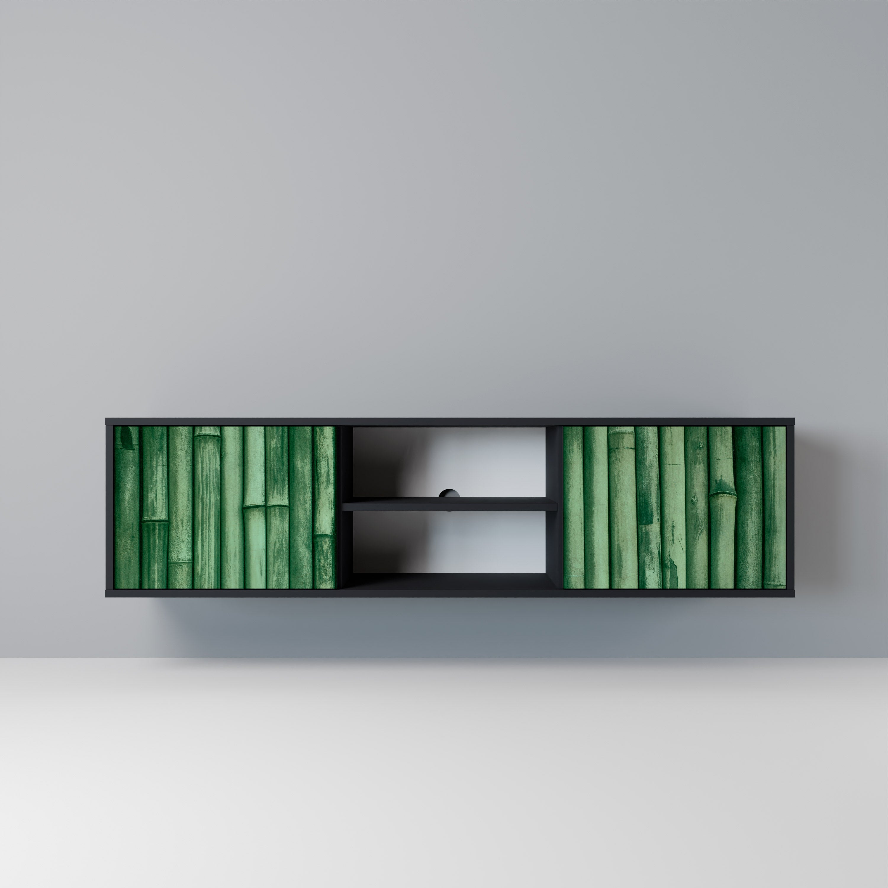 Mueble de TV de 2 puertas NATURAL GREEN con acabado negro