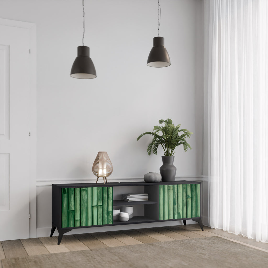 Mueble de TV de 2 puertas NATURAL GREEN con acabado negro