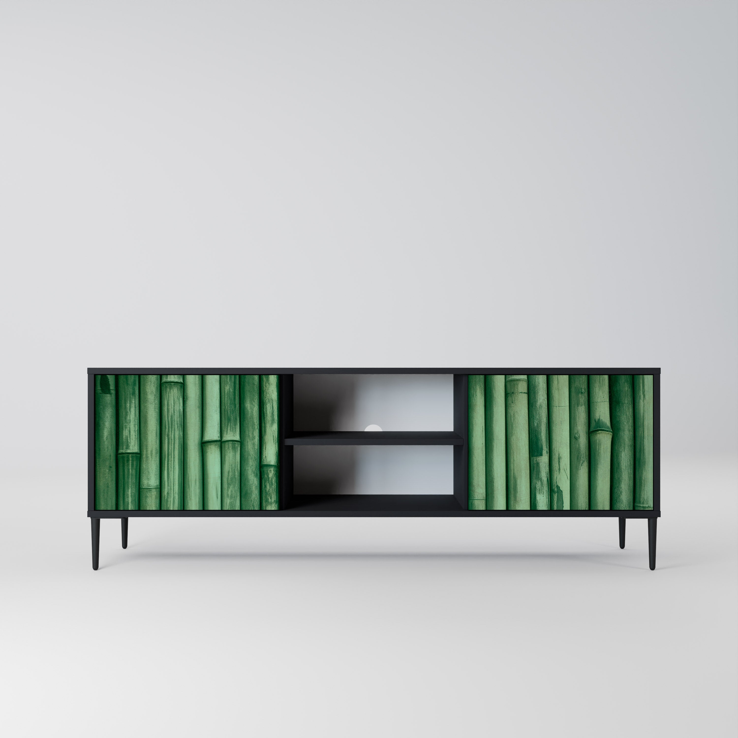 Mueble de TV de 2 puertas NATURAL GREEN con acabado negro