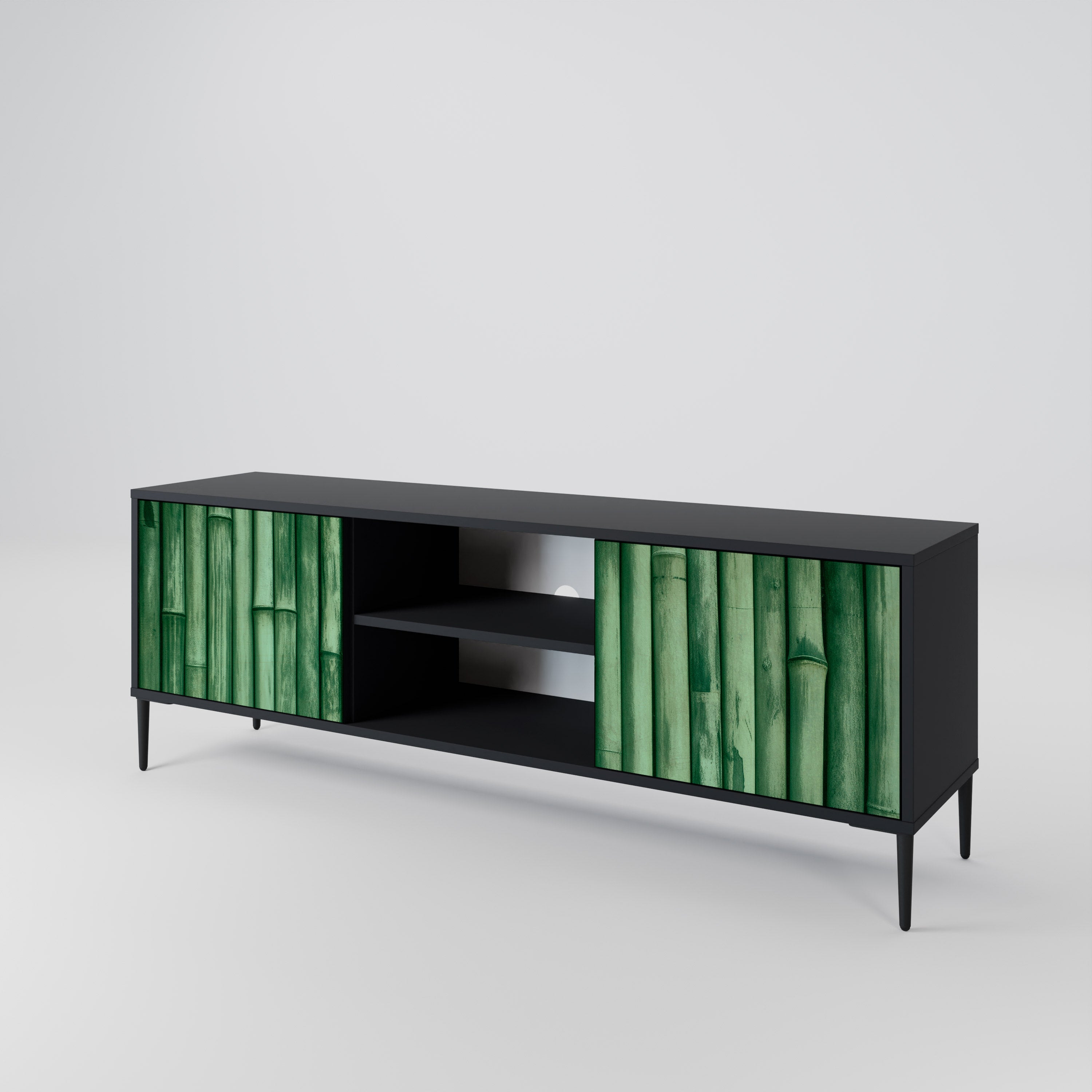 Mueble de TV de 2 puertas NATURAL GREEN con acabado negro