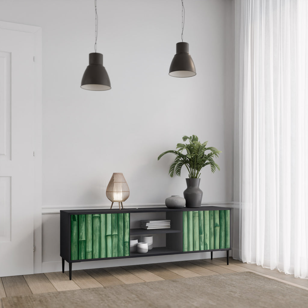 Mueble de TV de 2 puertas NATURAL GREEN con acabado negro