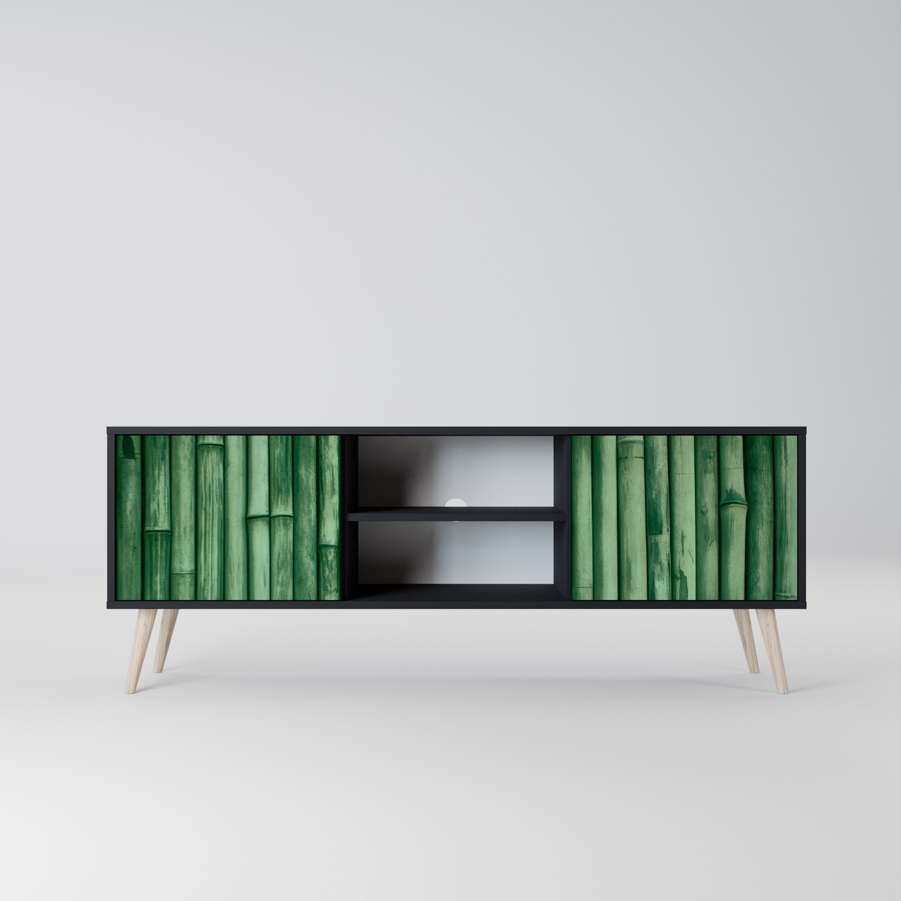 Mueble de TV de 2 puertas NATURAL GREEN con acabado negro