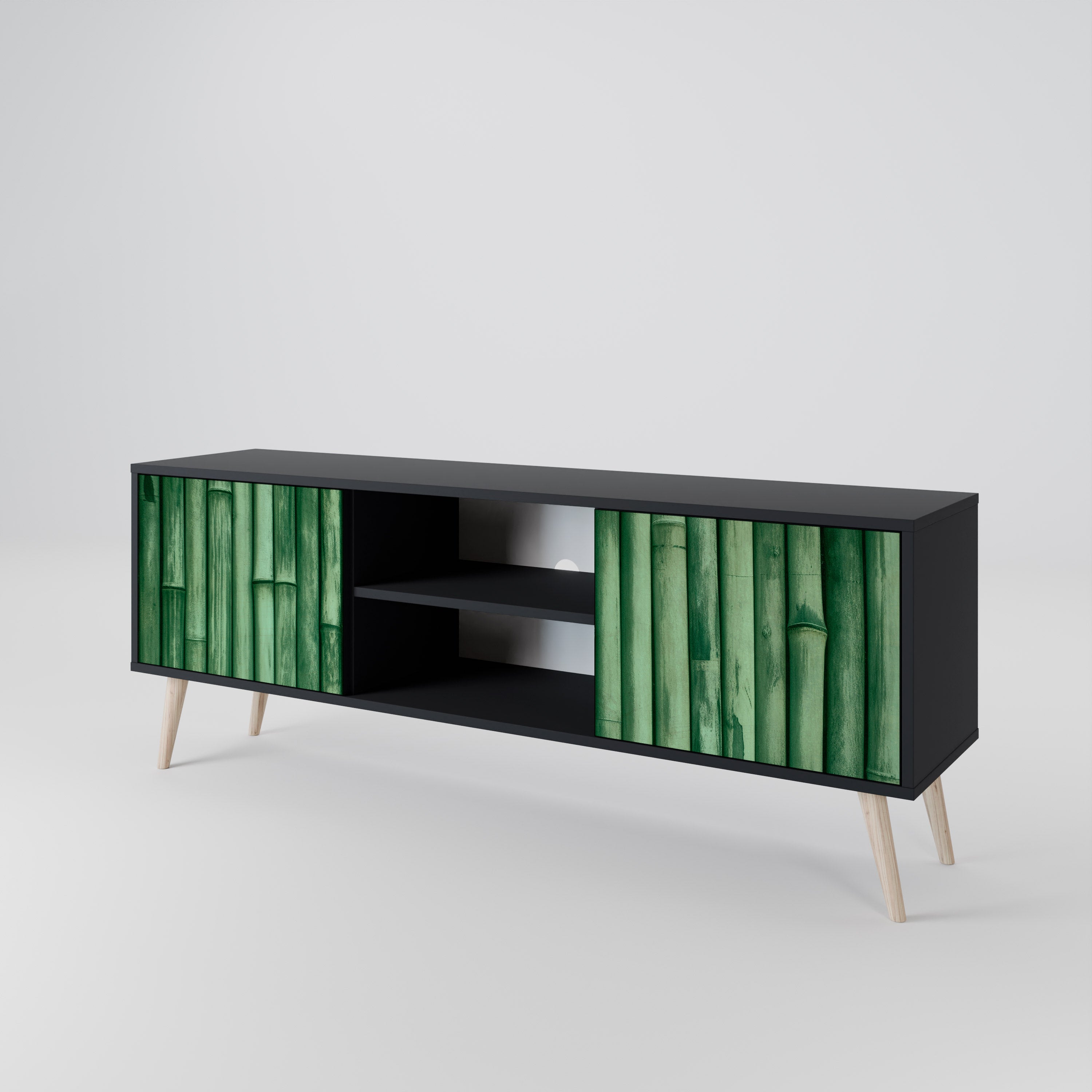 Mueble de TV de 2 puertas NATURAL GREEN con acabado negro