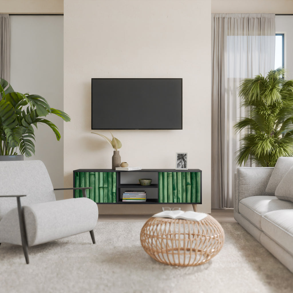Mueble de TV de 2 puertas NATURAL GREEN con acabado negro