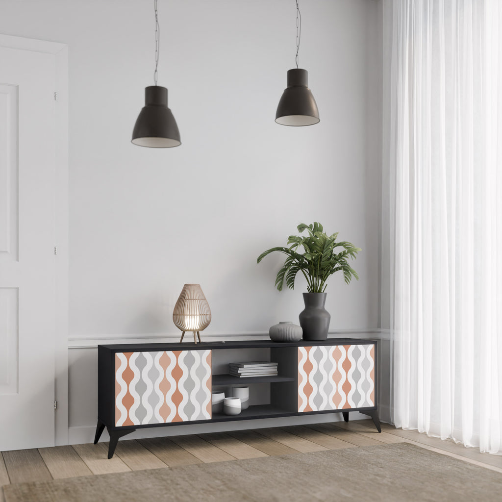 Mueble de TV de 2 puertas HAZY NOSTALGIA en acabado negro