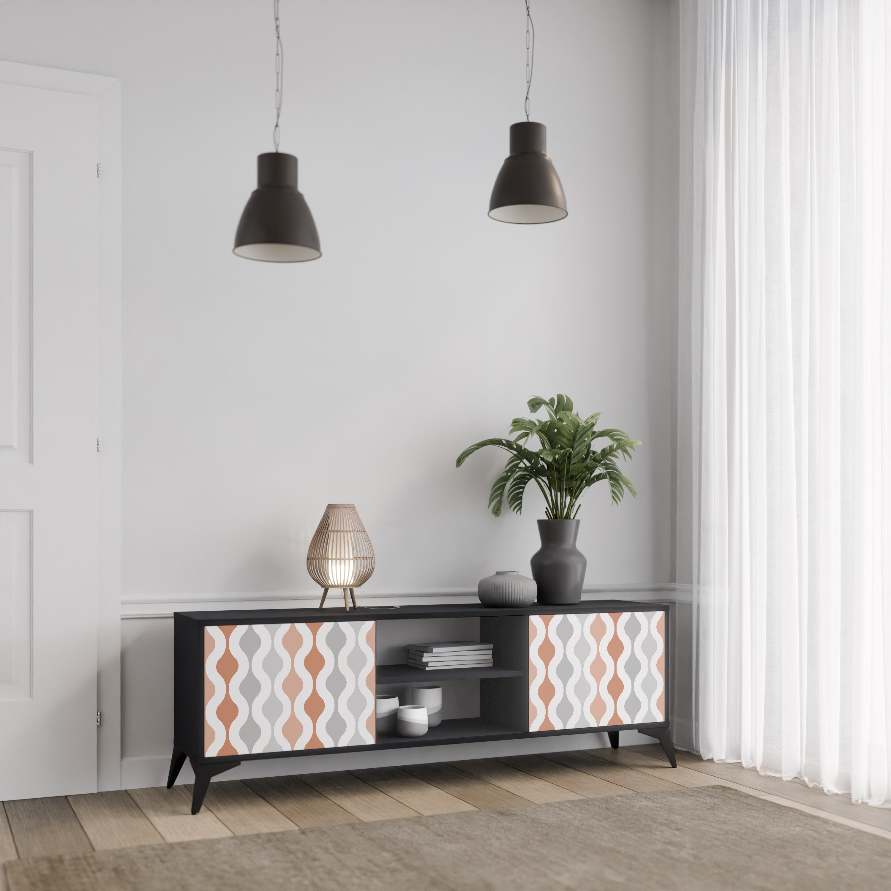 Mueble de TV de 2 puertas HAZY NOSTALGIA en acabado negro