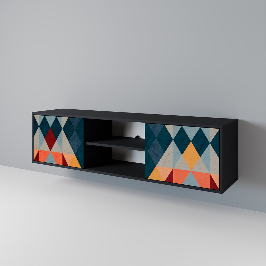 Mueble de TV de 2 puertas CRACKED ILLUSION con acabado negro