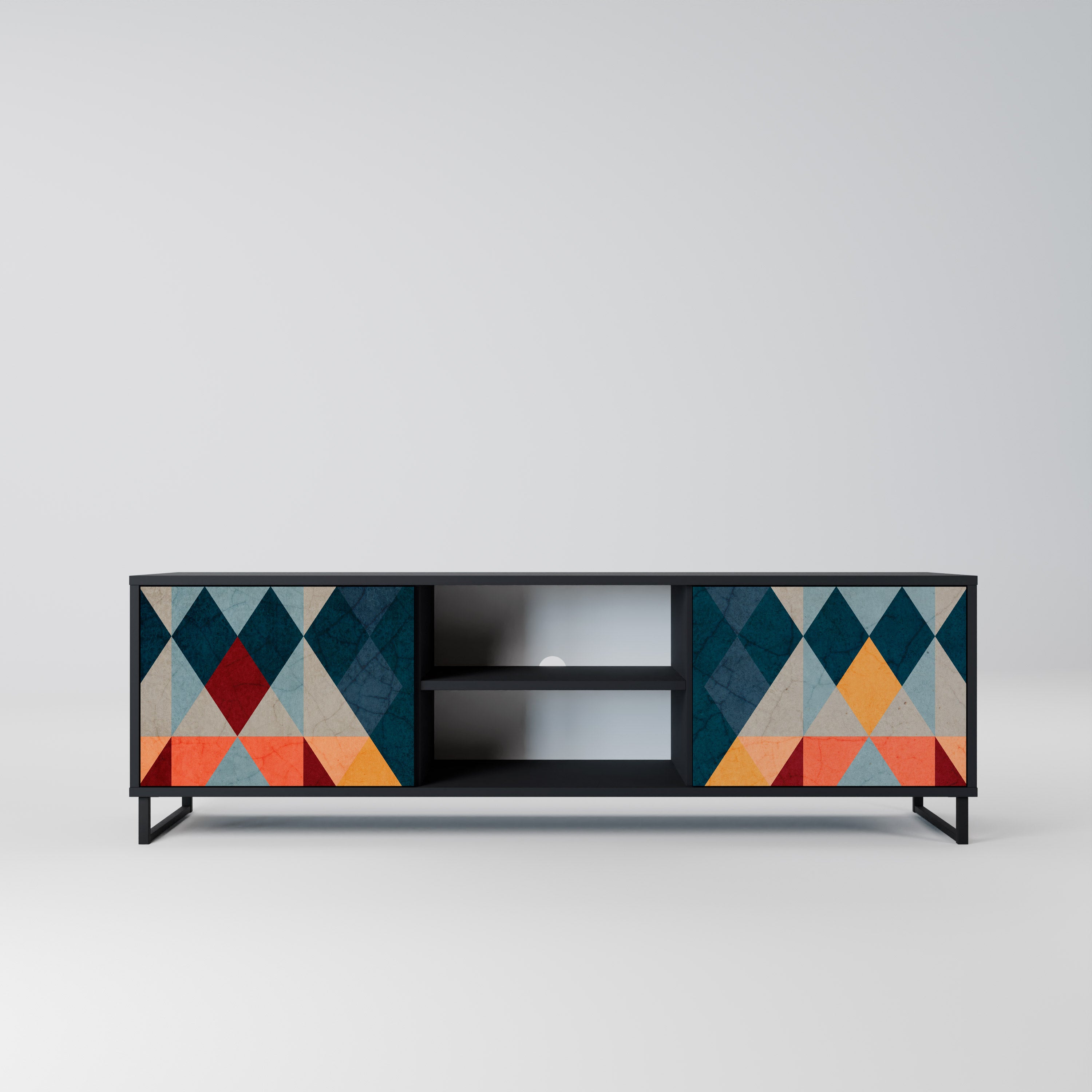 Mueble de TV de 2 puertas CRACKED ILLUSION con acabado negro