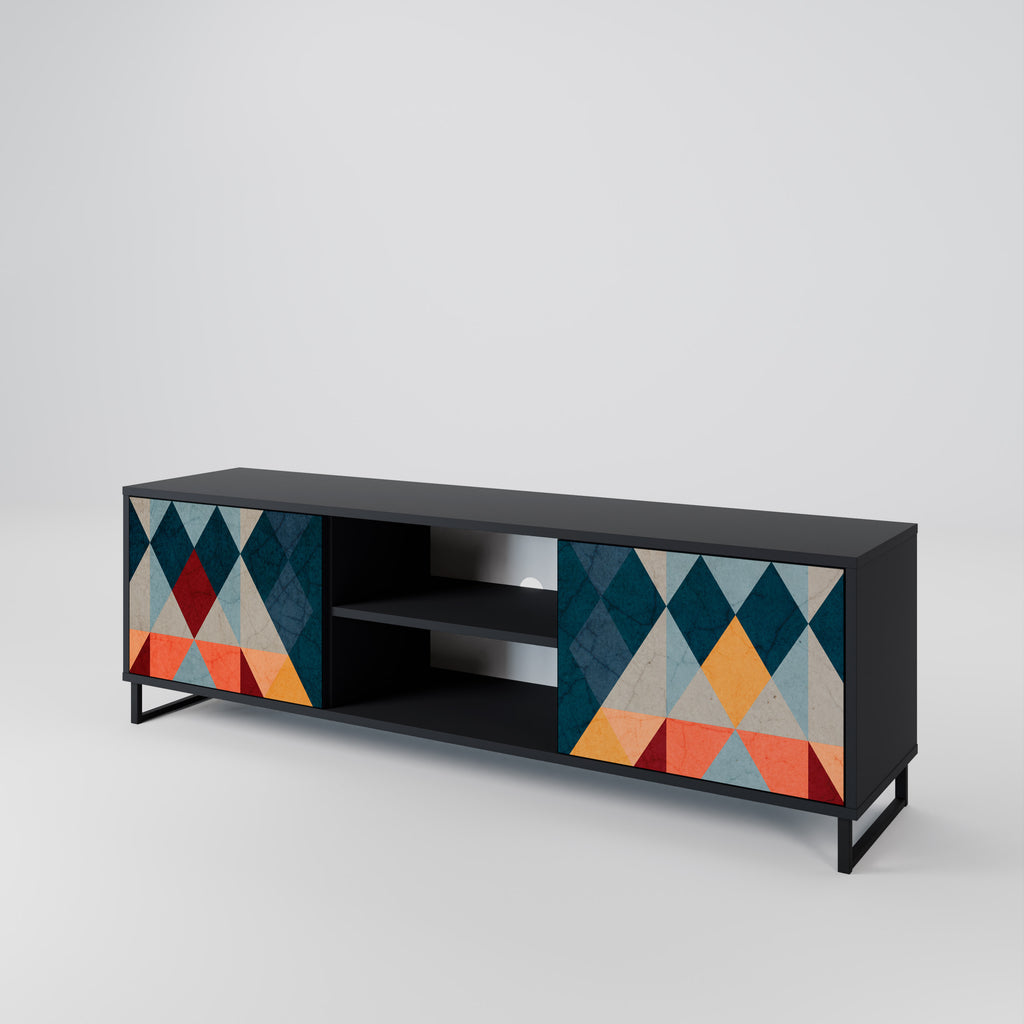 Mueble de TV de 2 puertas CRACKED ILLUSION con acabado negro