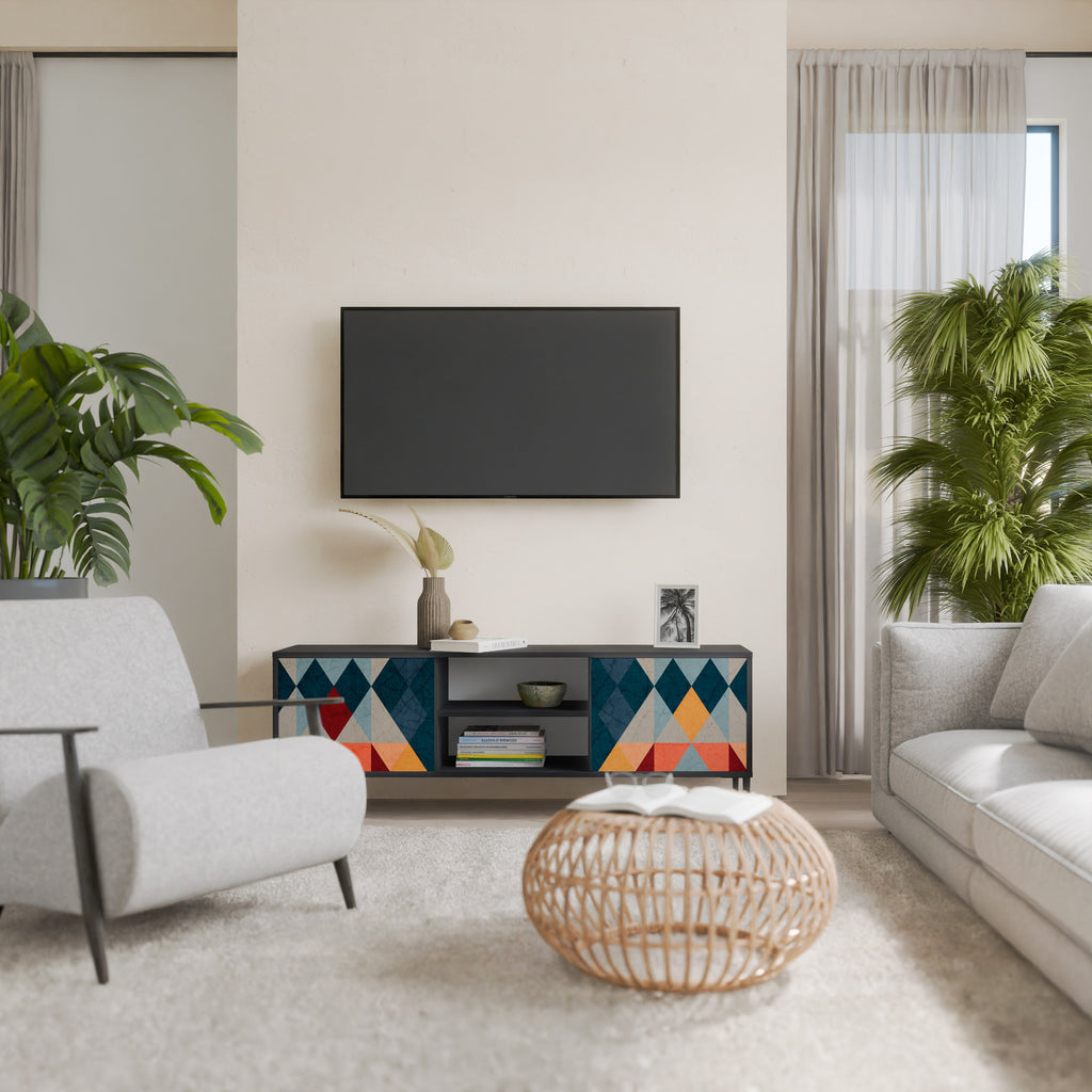 Mueble de TV de 2 puertas CRACKED ILLUSION con acabado negro