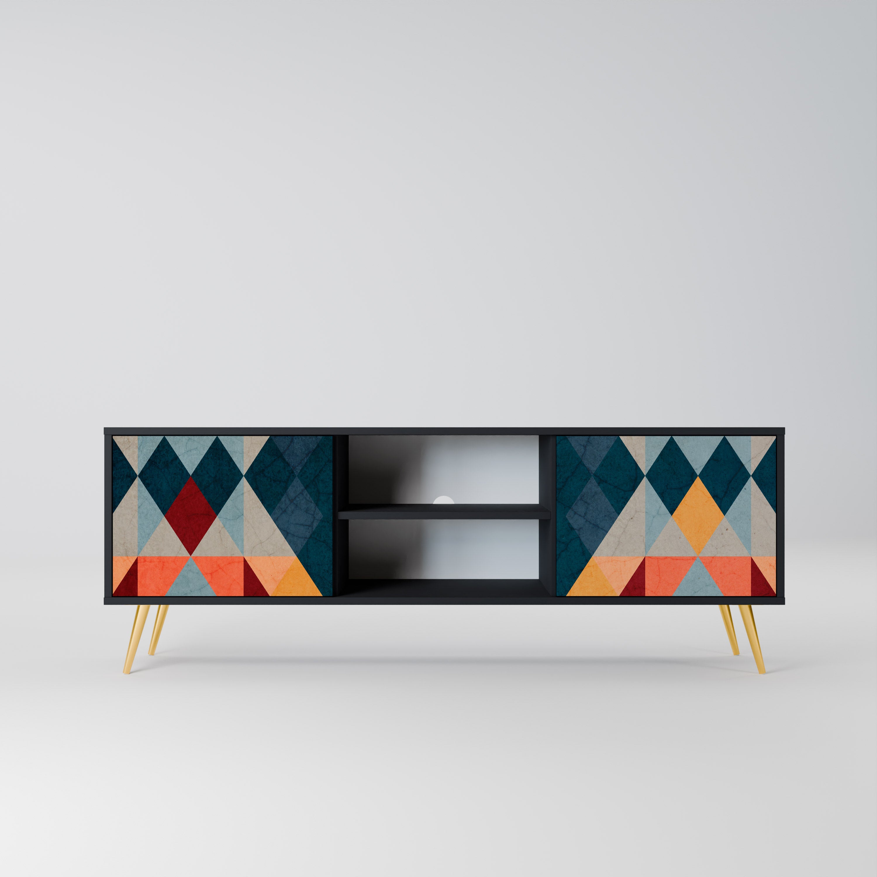 Mueble de TV de 2 puertas CRACKED ILLUSION con acabado negro