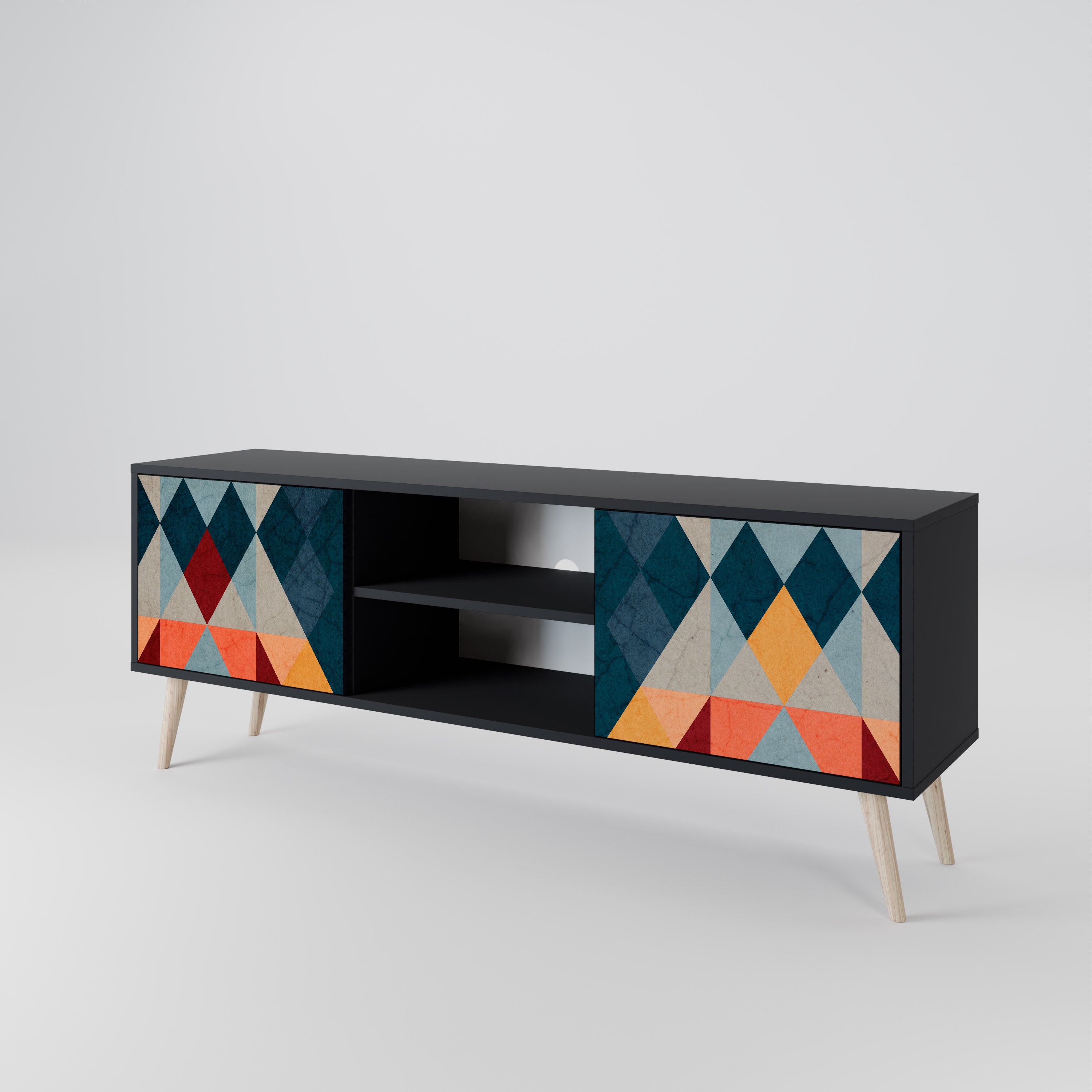 Mueble de TV de 2 puertas CRACKED ILLUSION con acabado negro