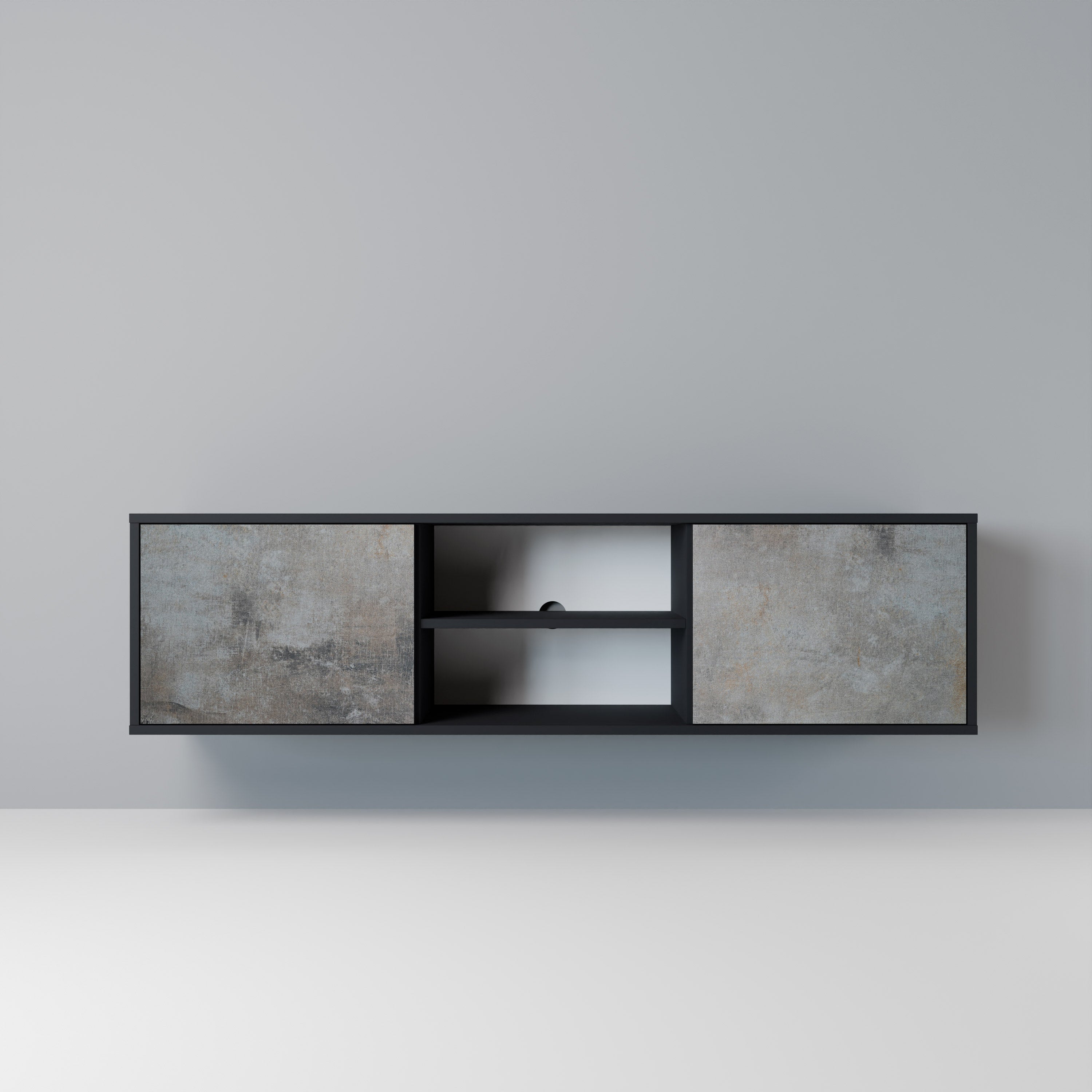 Mueble de TV de 2 puertas CONCRETE WALL en acabado negro