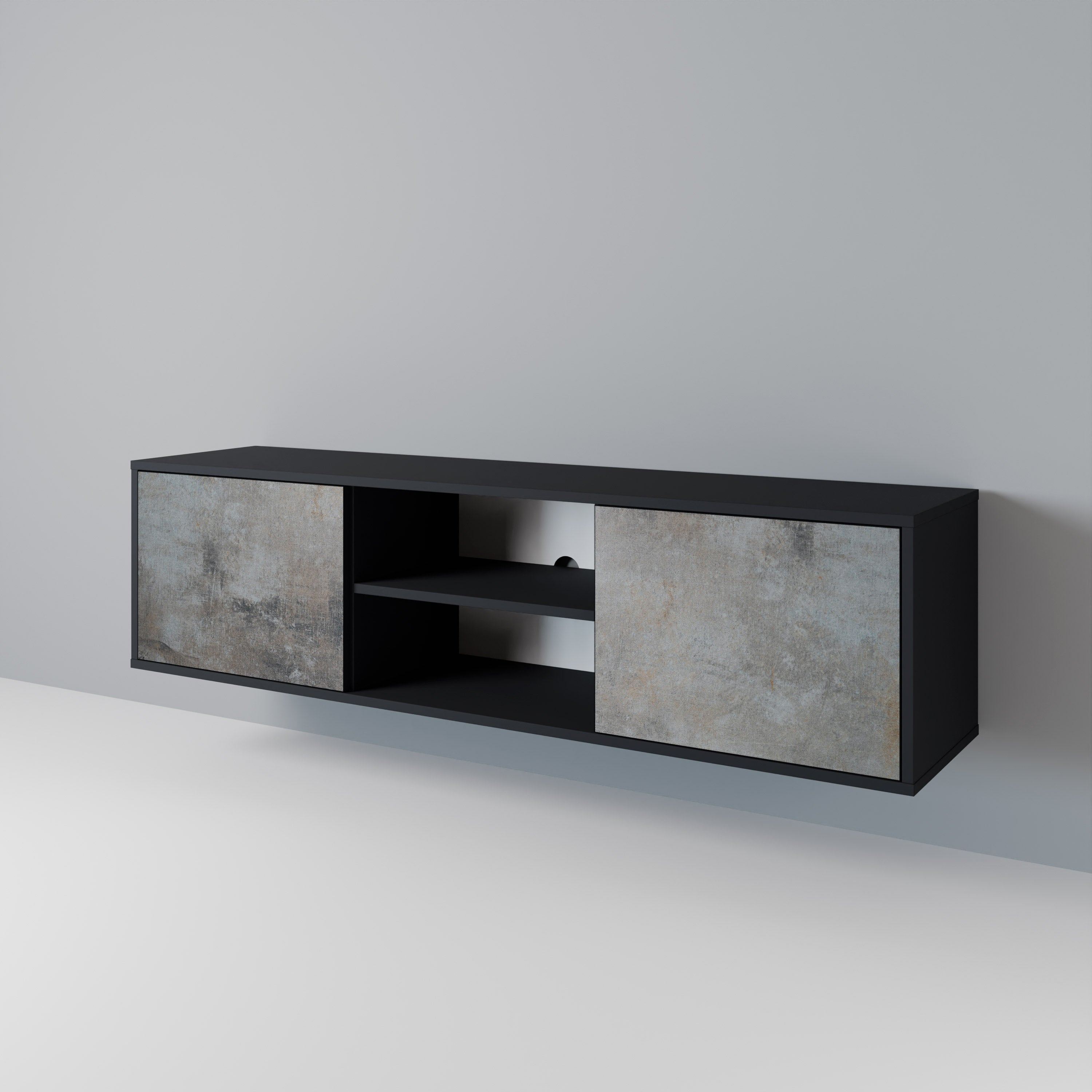 Mueble de TV de 2 puertas CONCRETE WALL en acabado negro