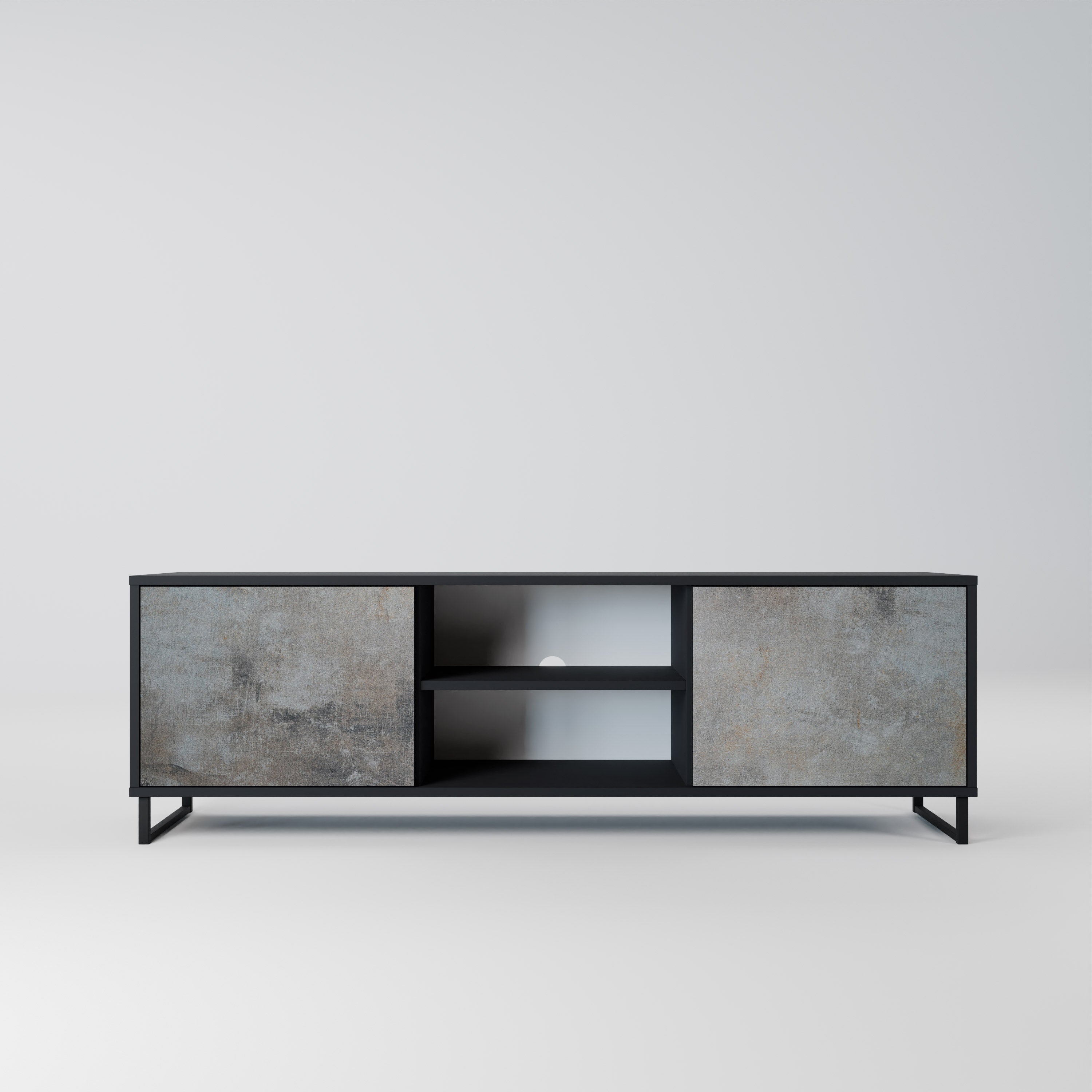 Mueble de TV de 2 puertas CONCRETE WALL en acabado negro
