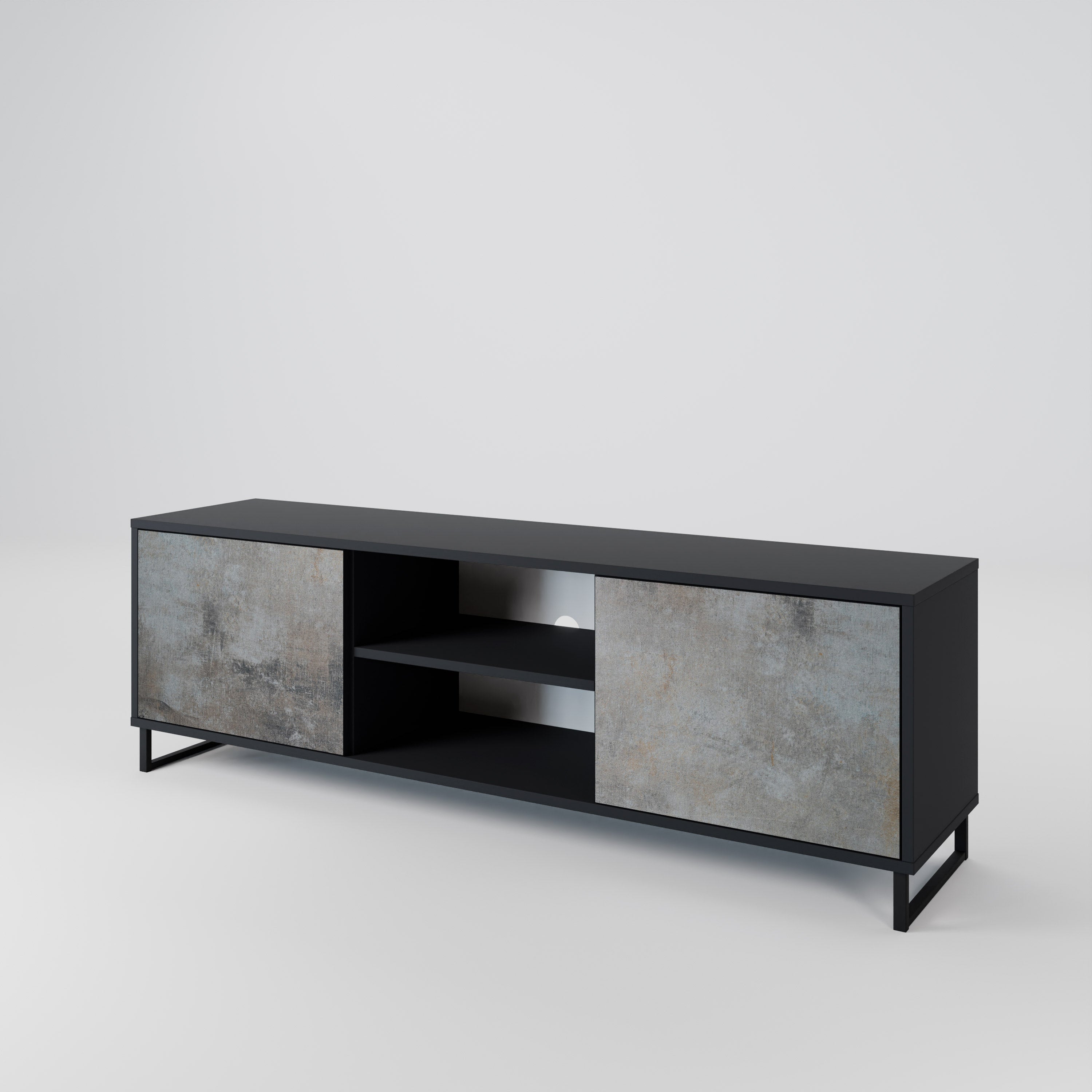 Mueble de TV de 2 puertas CONCRETE WALL en acabado negro