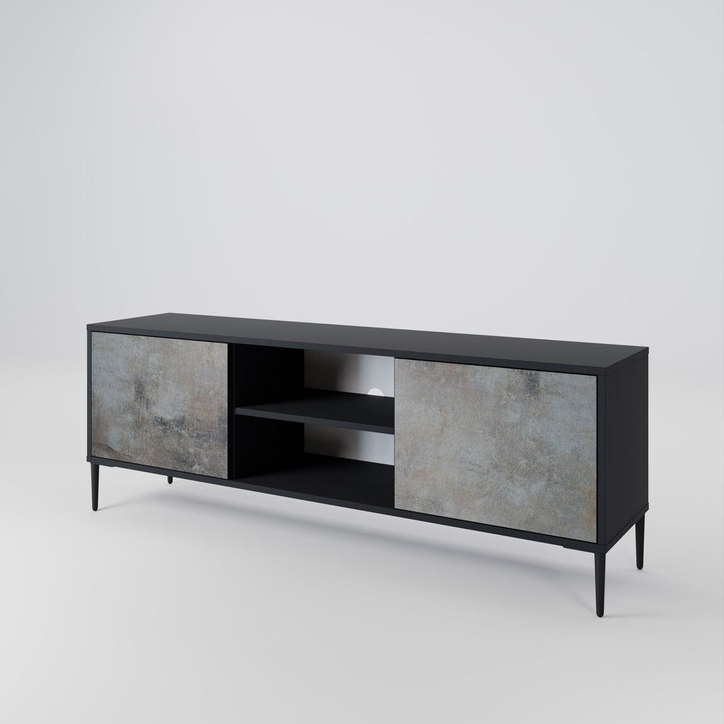 Mueble de TV de 2 puertas CONCRETE WALL en acabado negro
