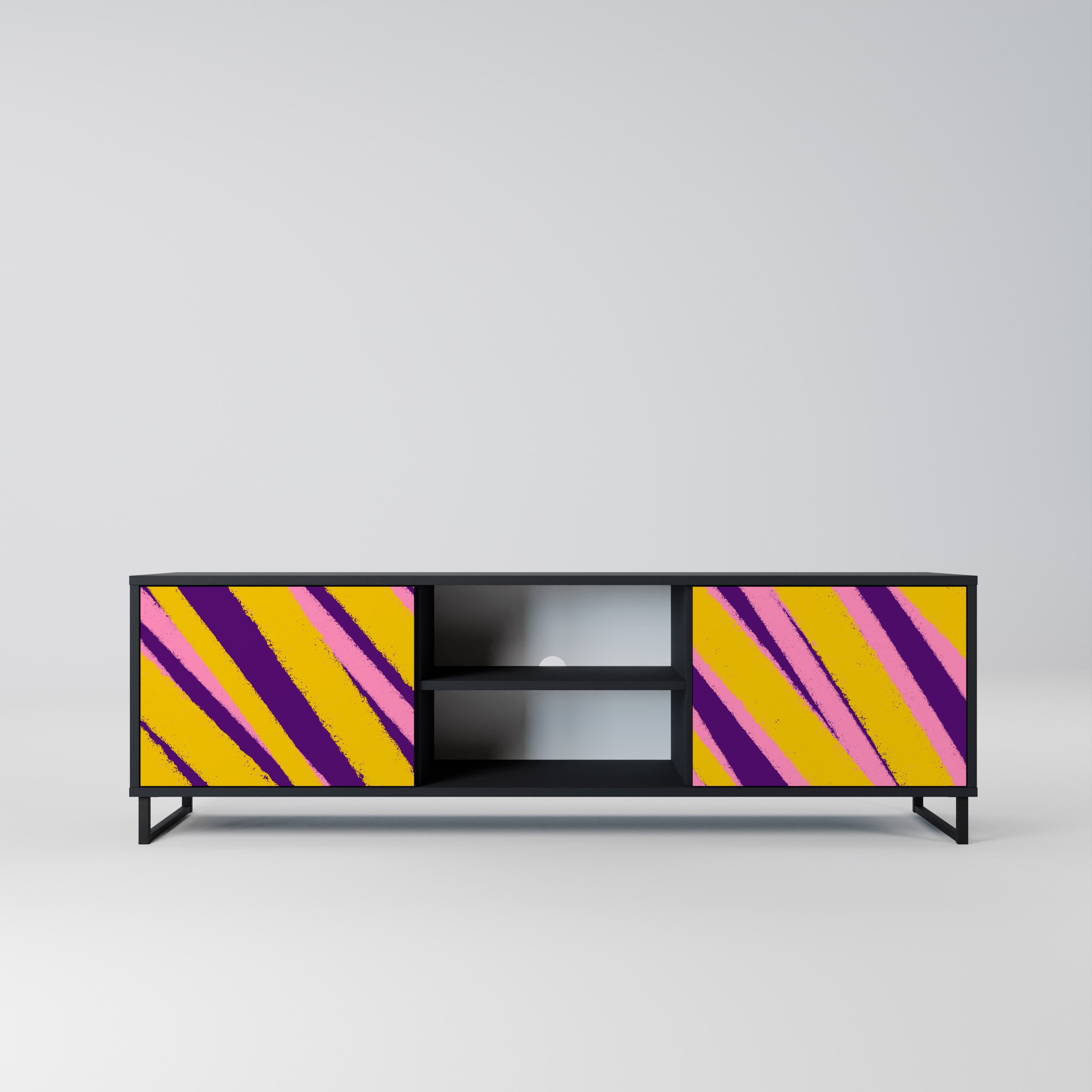 Mueble de TV de 2 puertas con acabado negro LOS SUEÑOS SE HACEN REALIDAD