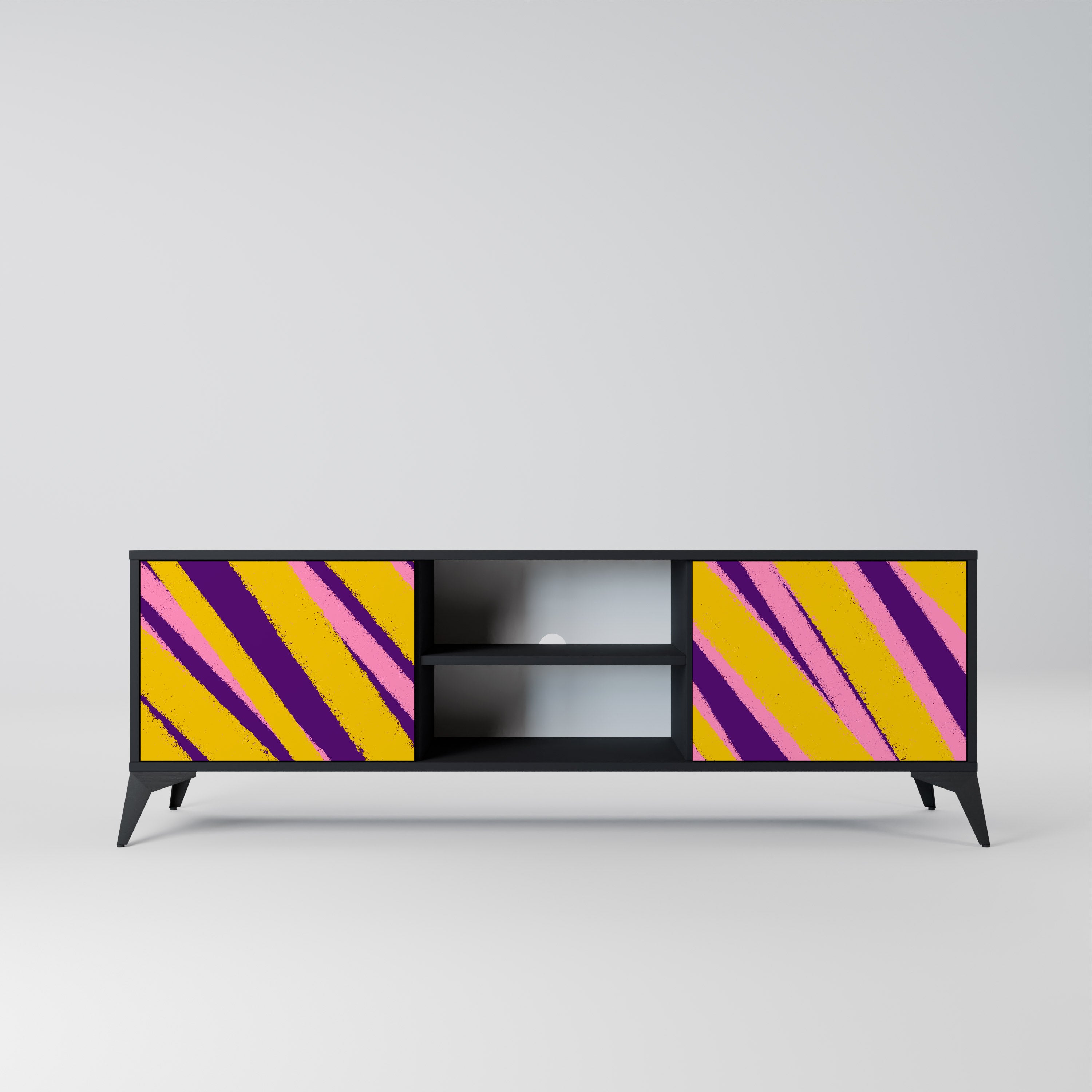 Mueble de TV de 2 puertas con acabado negro LOS SUEÑOS SE HACEN REALIDAD