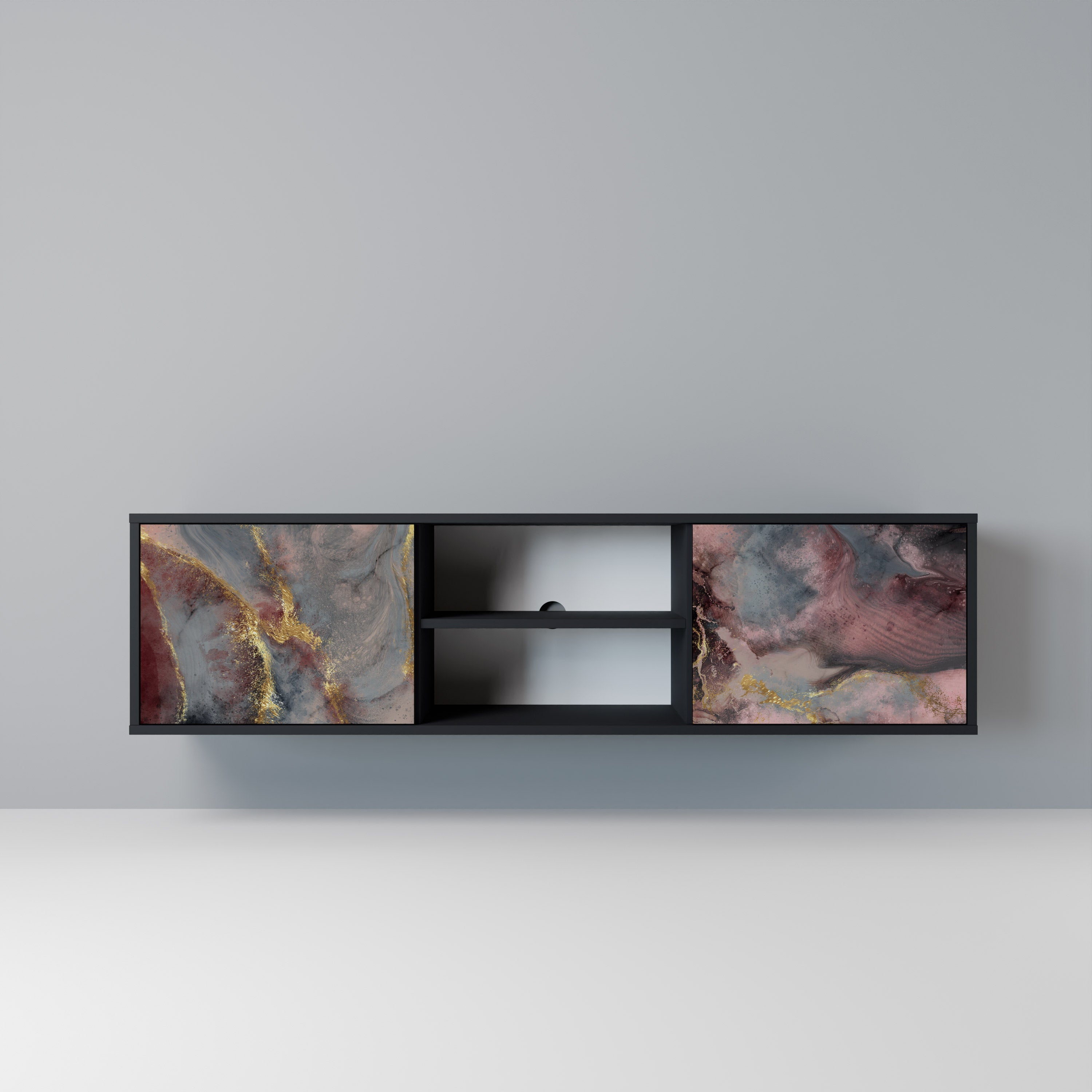 Mueble de TV de 2 puertas GOLDEN TIDES con acabado negro