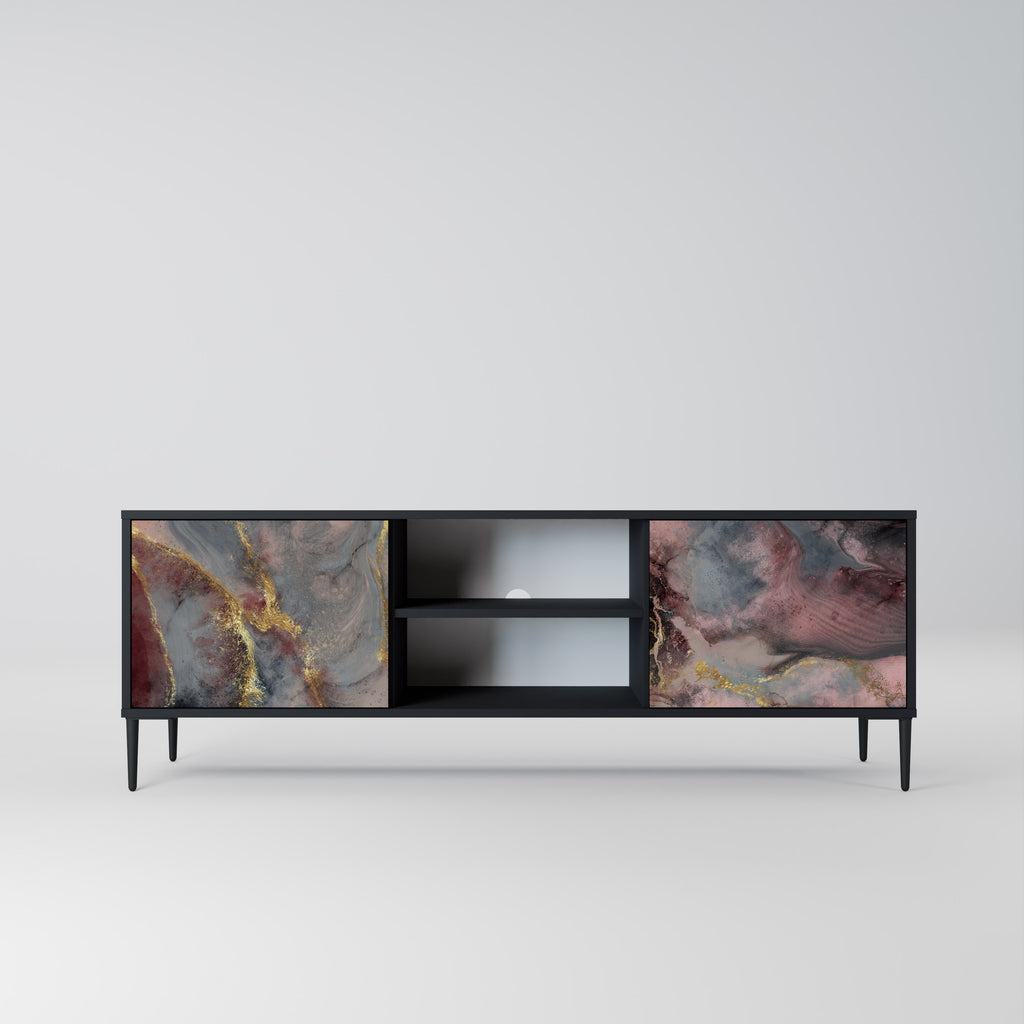 Mueble de TV de 2 puertas GOLDEN TIDES con acabado negro