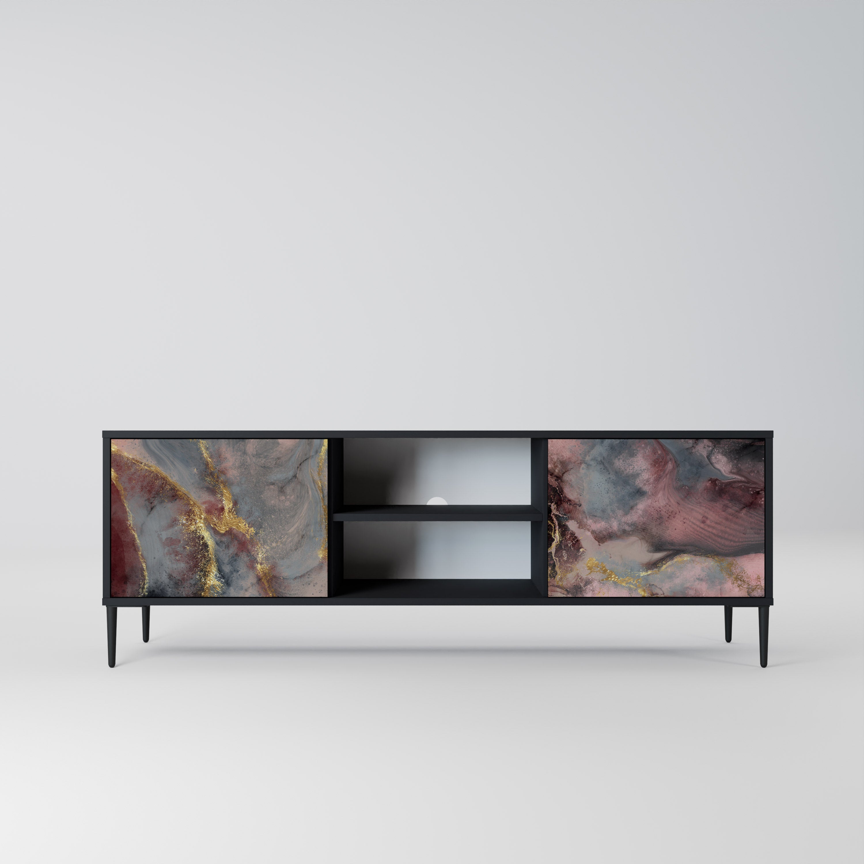 Mueble de TV de 2 puertas GOLDEN TIDES con acabado negro