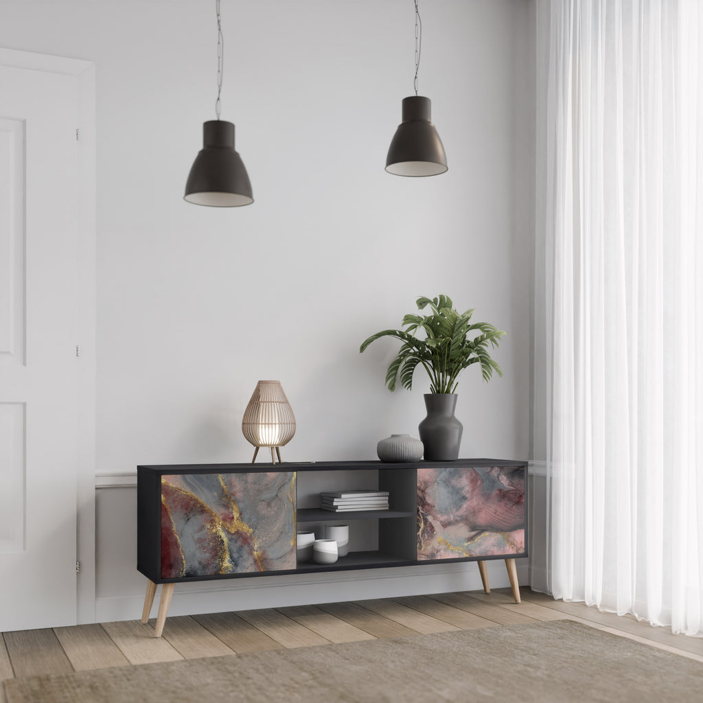 Mueble de TV de 2 puertas GOLDEN TIDES con acabado negro