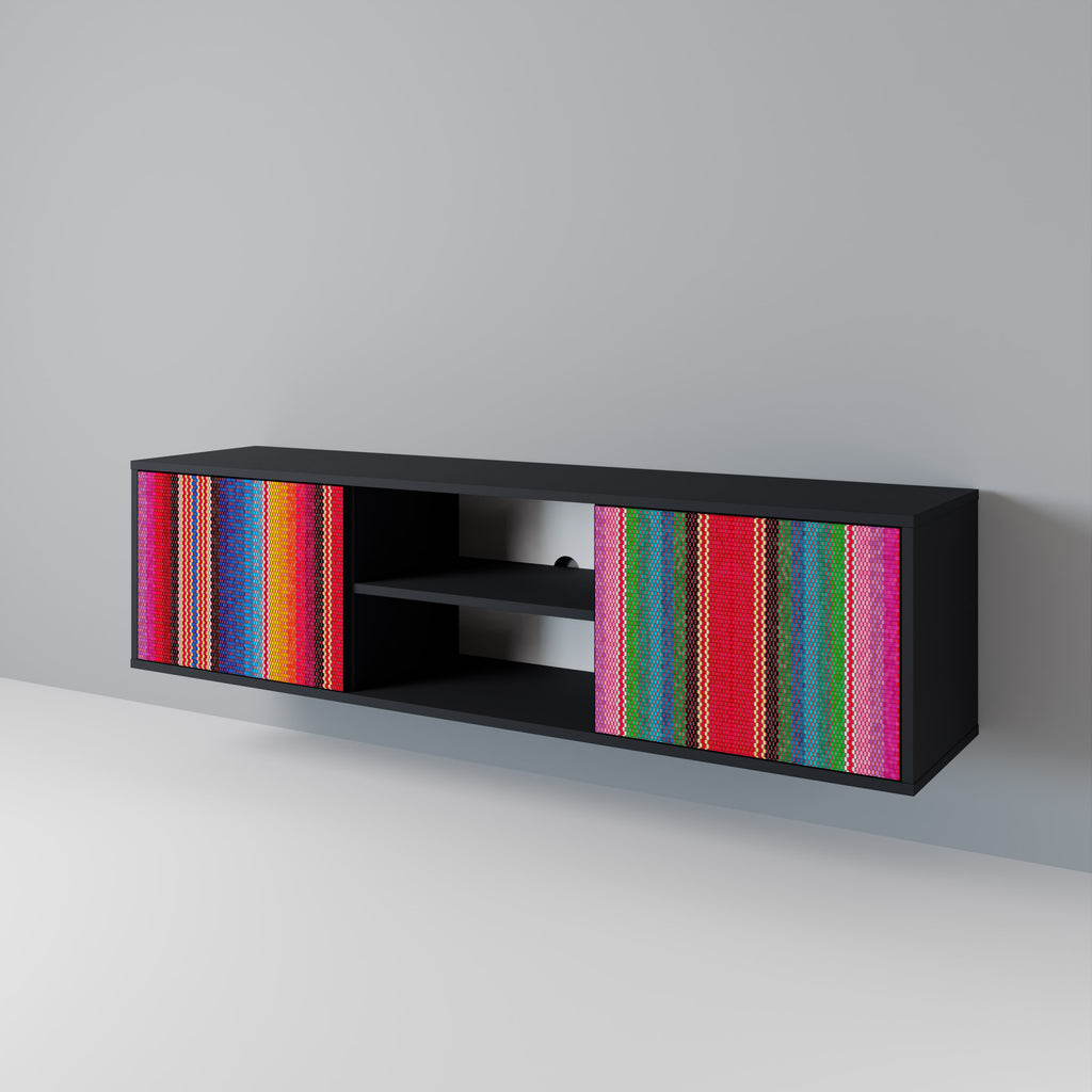 Mueble de TV ÉTNIC MEXICANO de 2 puertas con acabado negro