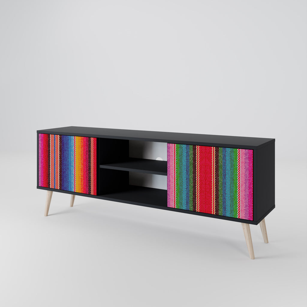 Mueble de TV ÉTNIC MEXICANO de 2 puertas con acabado negro