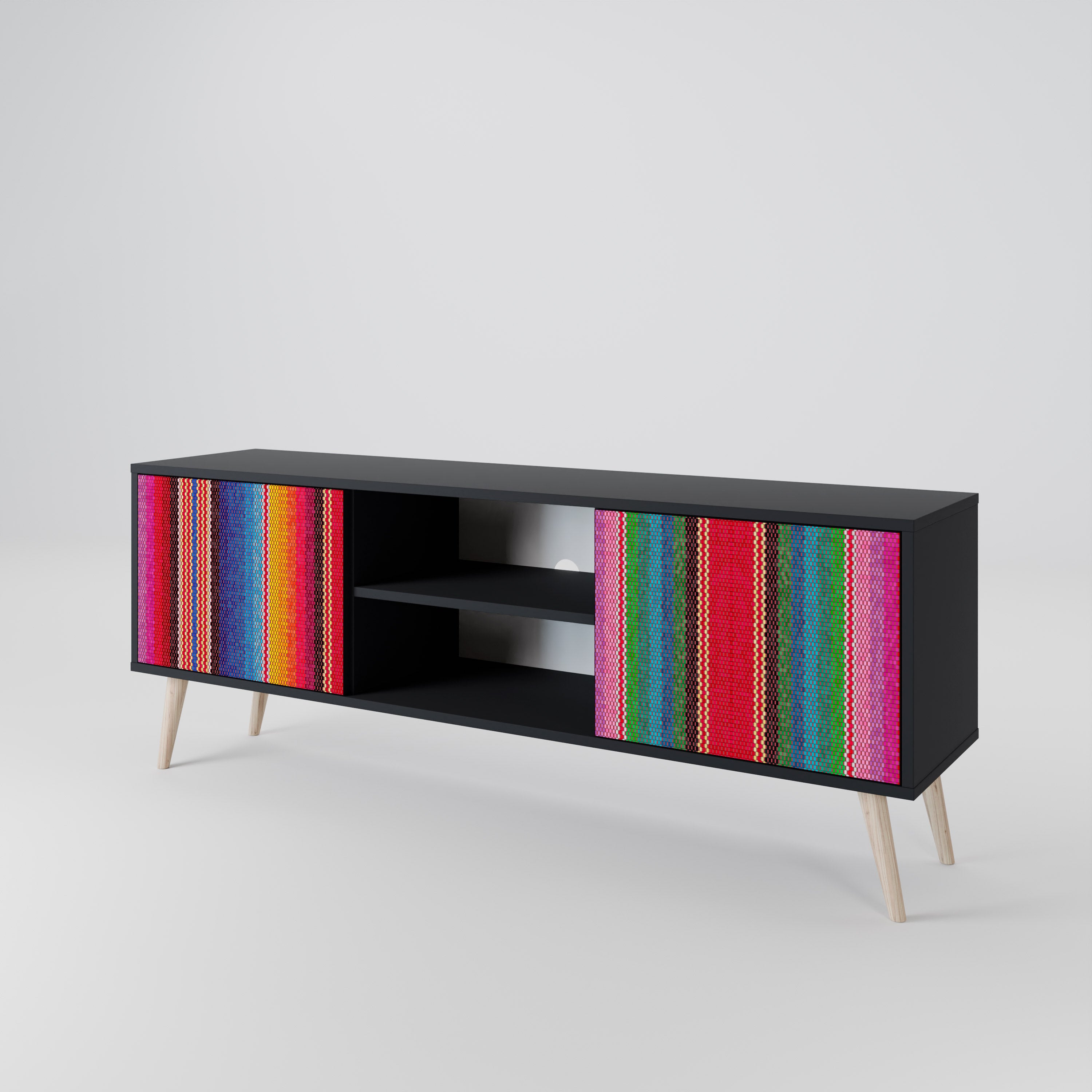 Mueble de TV ÉTNIC MEXICANO de 2 puertas con acabado negro