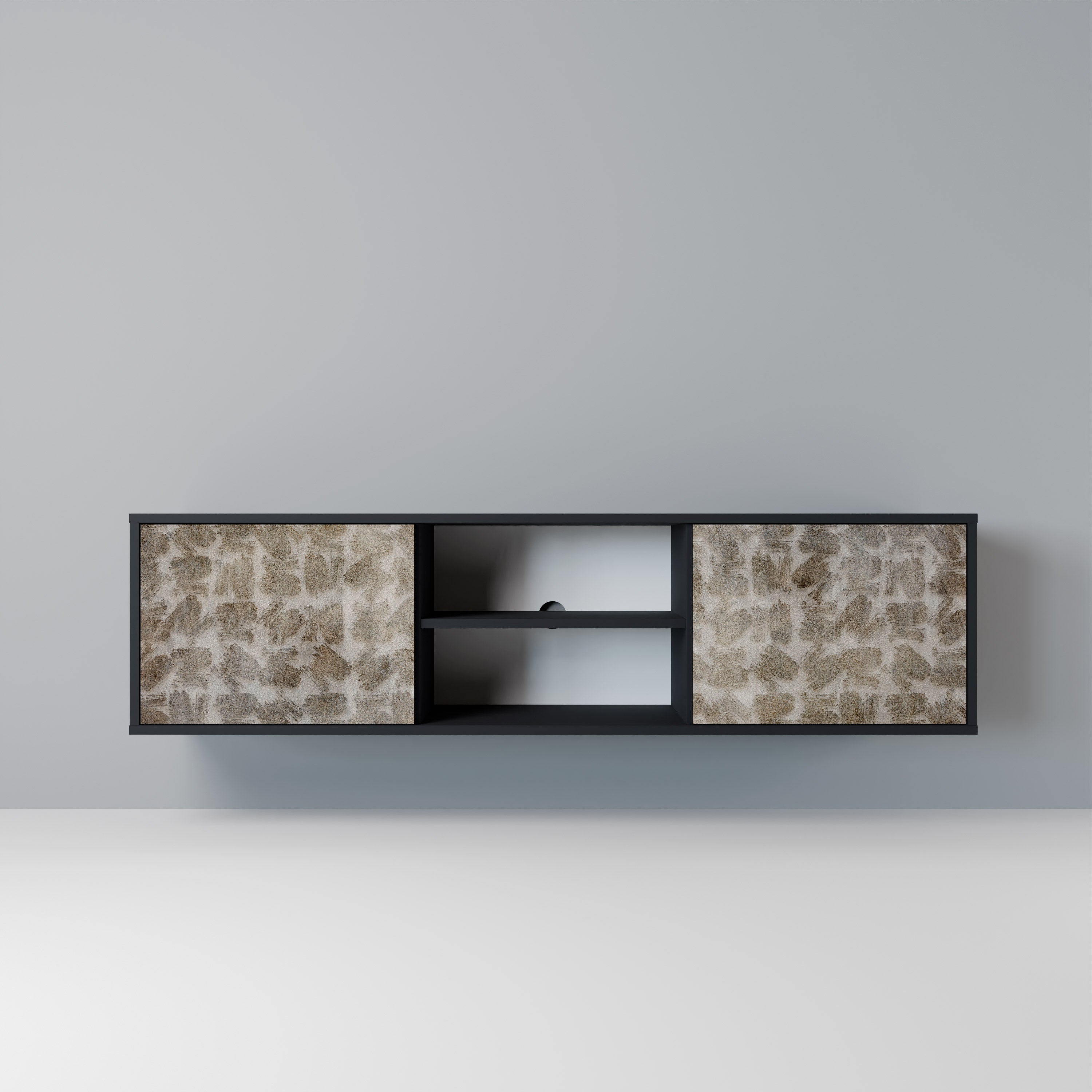 Mueble para TV de 2 puertas SLIGHTLY BLURRED con acabado negro