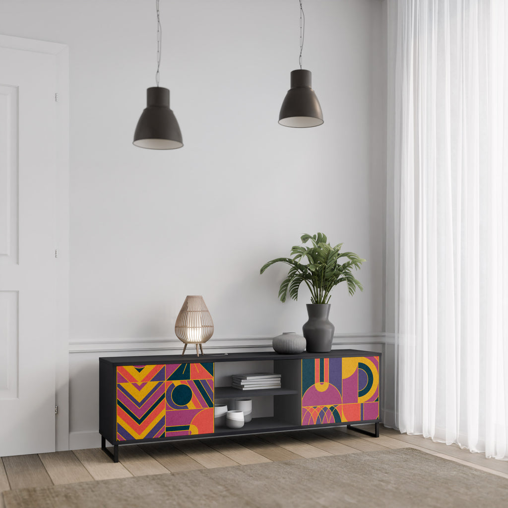 Mueble de TV de 2 puertas ELECTRIC PATTERNS en acabado negro