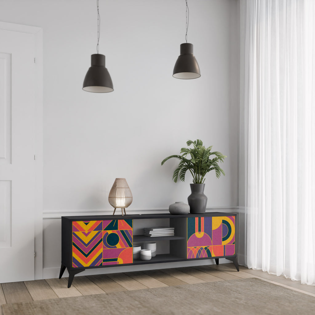 Mueble de TV de 2 puertas ELECTRIC PATTERNS en acabado negro