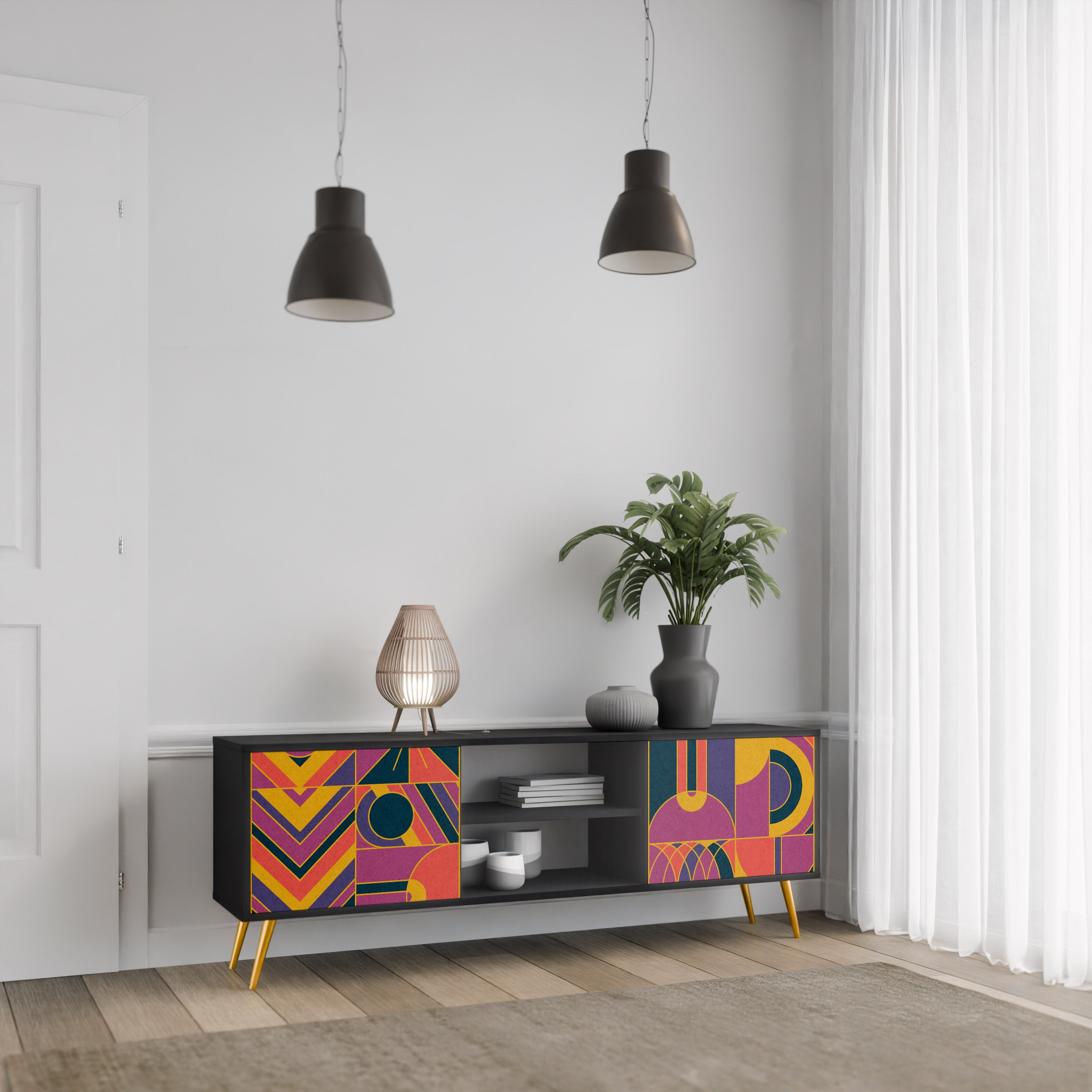 Mueble de TV de 2 puertas ELECTRIC PATTERNS en acabado negro