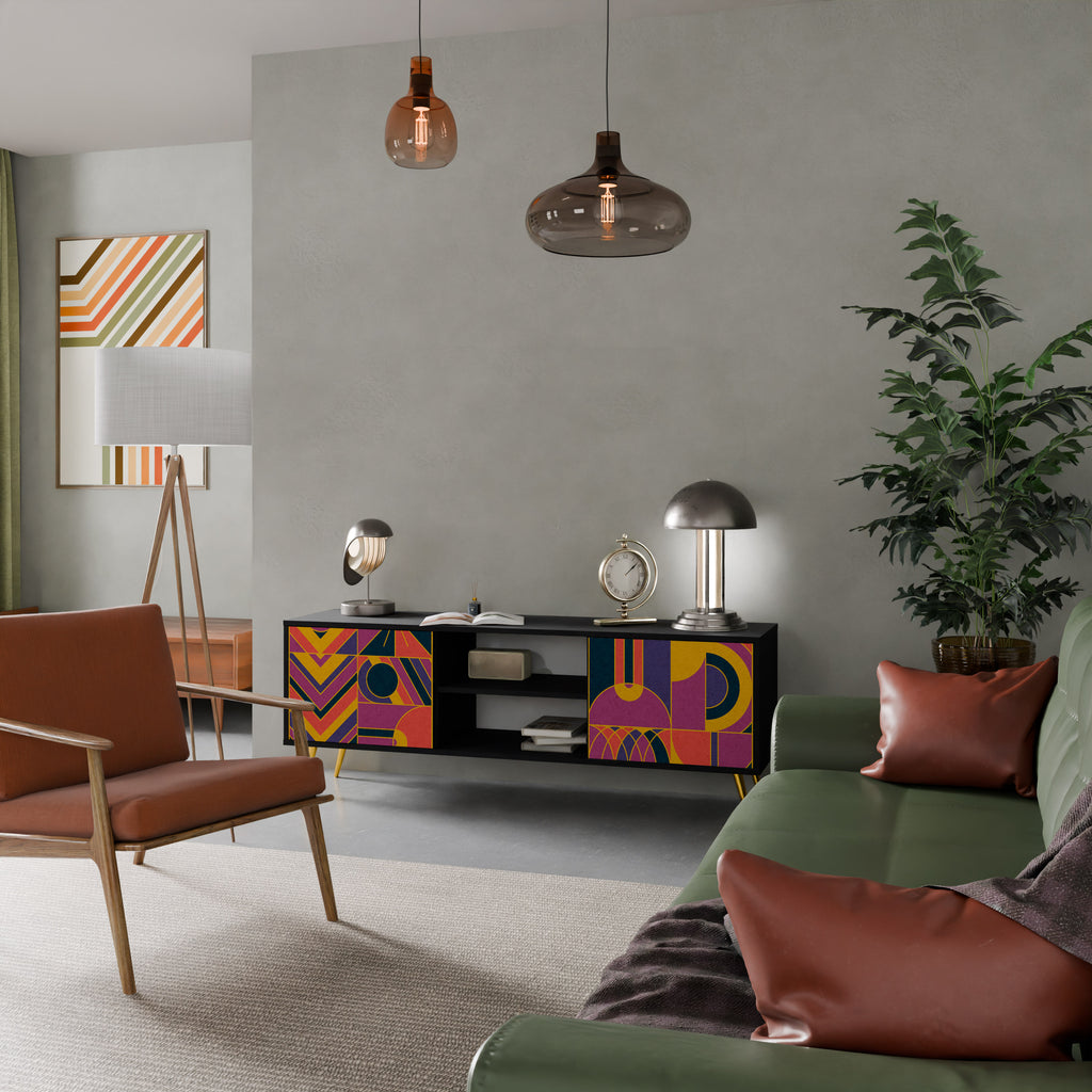 Mueble de TV de 2 puertas ELECTRIC PATTERNS en acabado negro