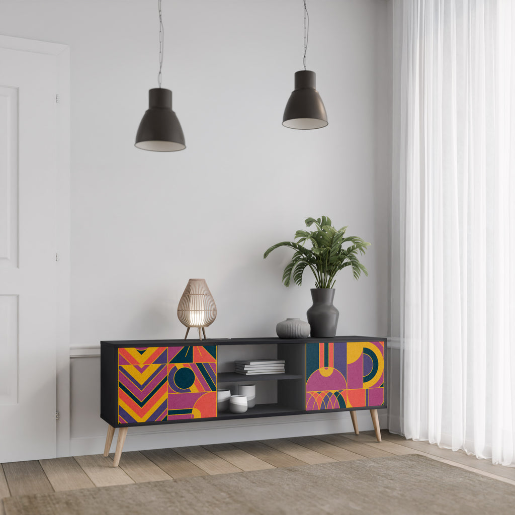 Mueble de TV de 2 puertas ELECTRIC PATTERNS en acabado negro
