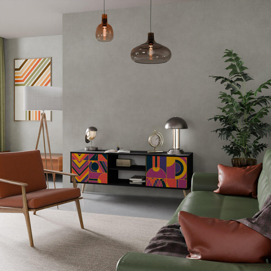 Mueble de TV de 2 puertas ELECTRIC PATTERNS en acabado negro