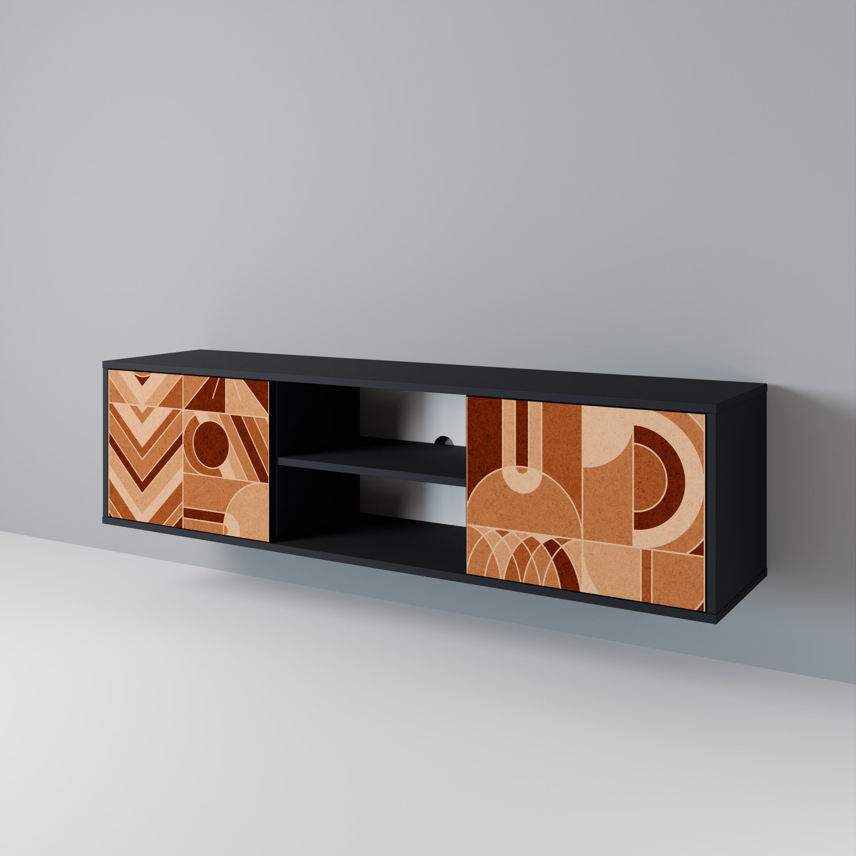 Mueble de TV PRISM MOSAIC de 2 puertas con acabado negro